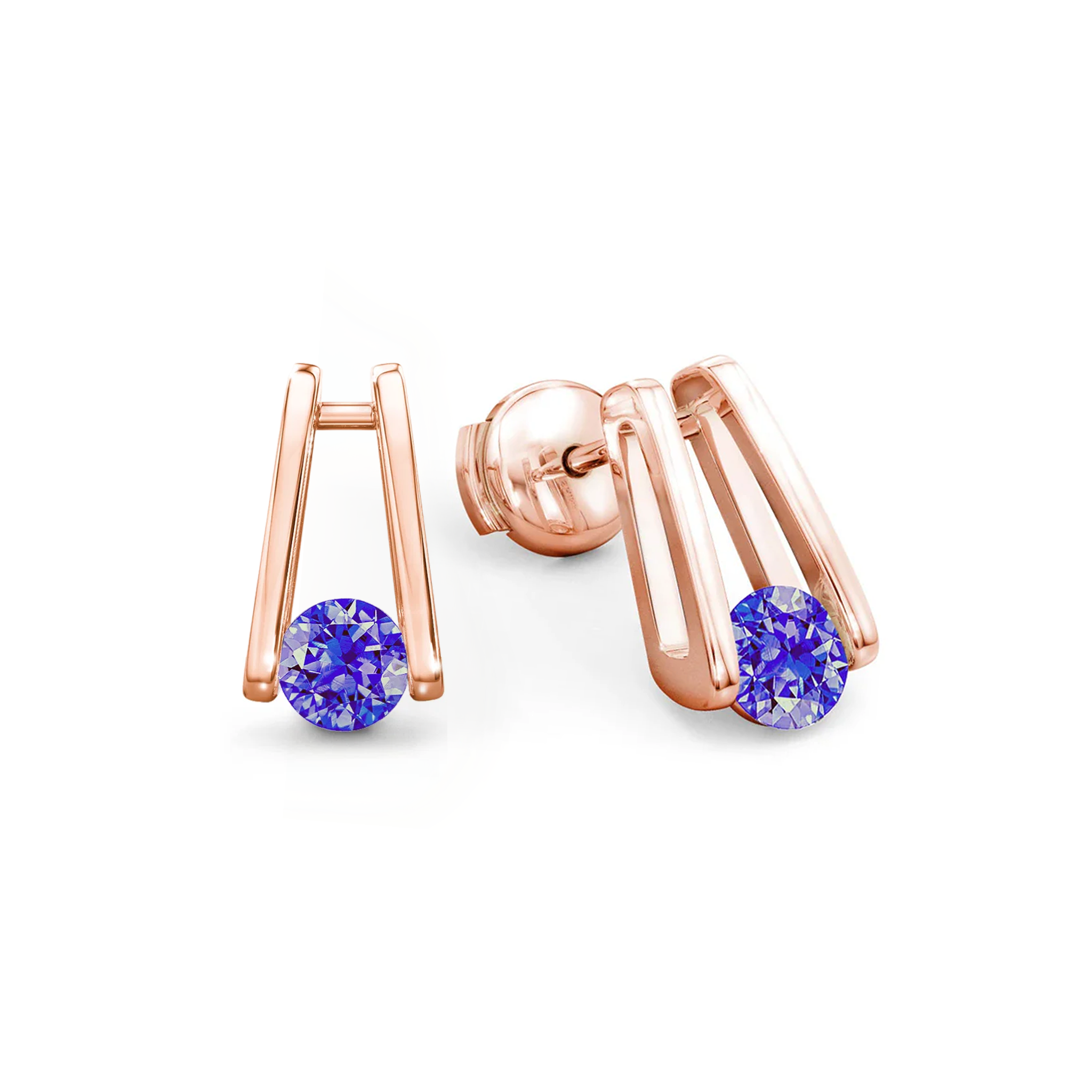 Shimansky Millennium Iconic Tanzanite Solitaire Earrings in 14K White Gold 3D View #Metal_Rose Gold
