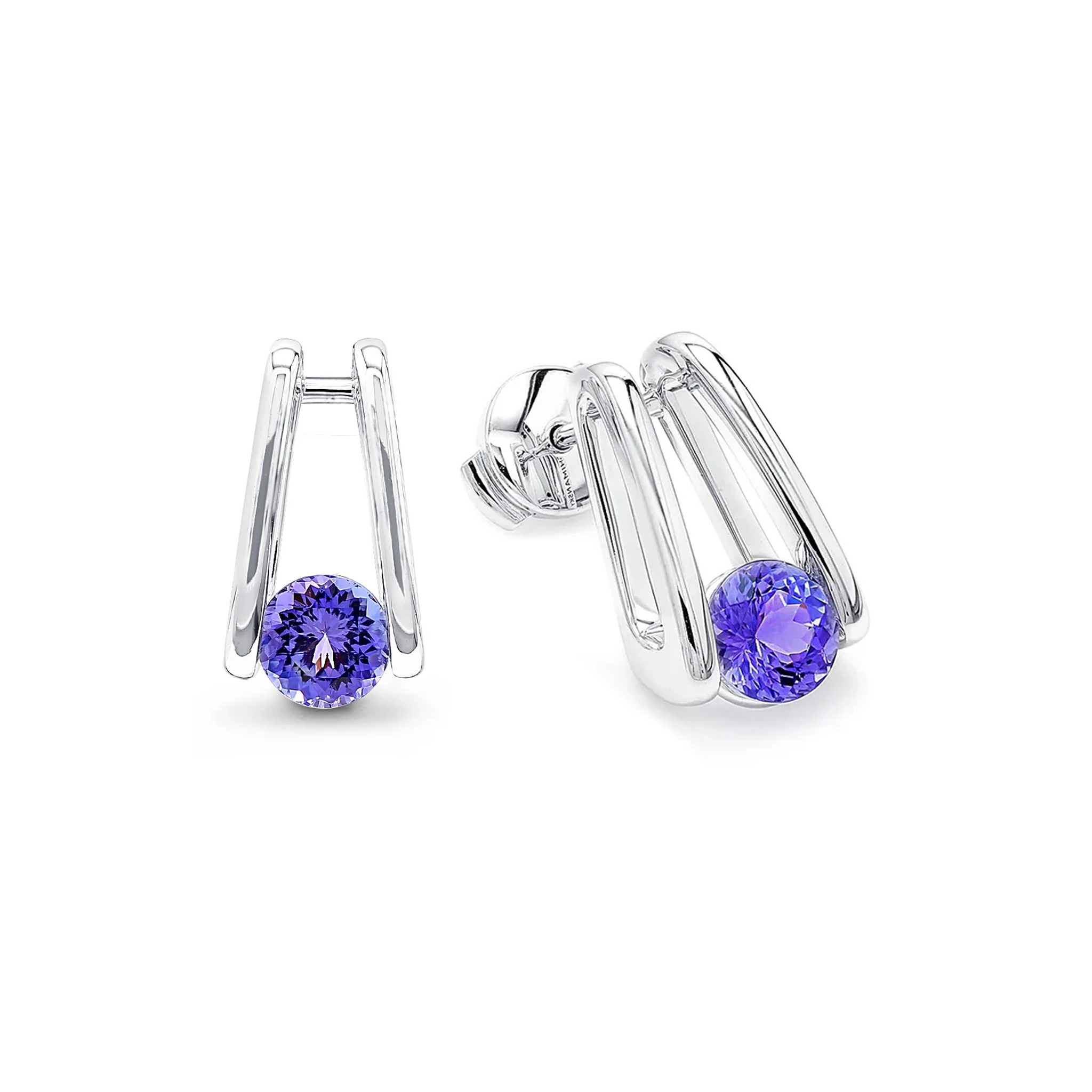 Shimansky 0.7 TCW Millennium Iconic Tanzanite Solitaire Earrings in 14K White Gold 3D View #Metal_White Gold