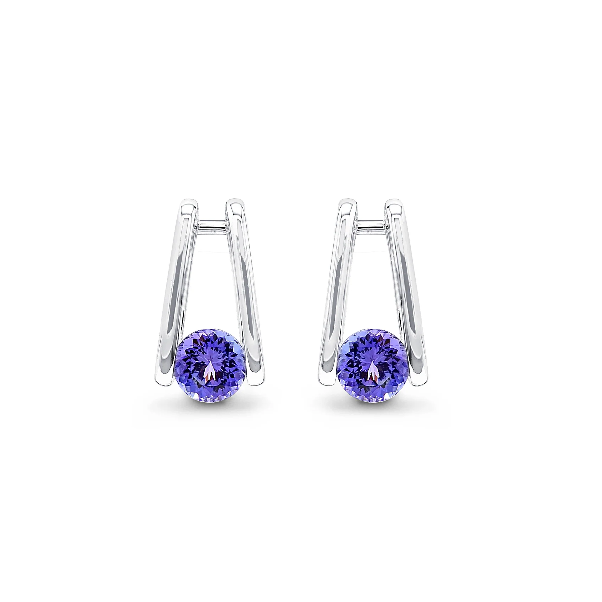 Millennium Classic Tanzanite Stud Earrings 1.10 Carat in 14K White Gold Front View #Metal_White Gold