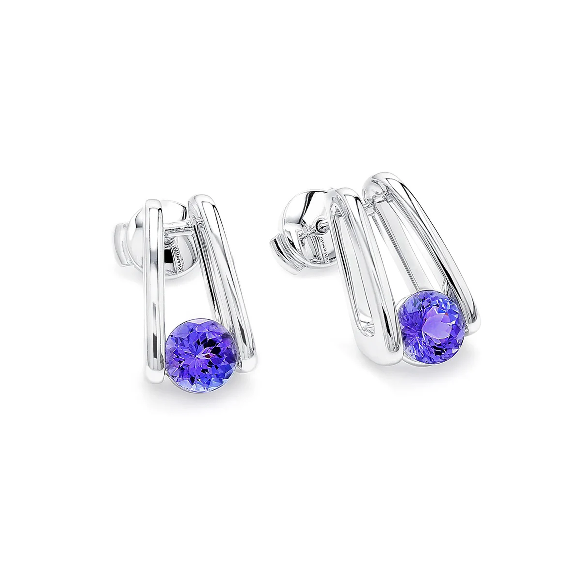Millennium Classic Tanzanite Stud Earrings 1.10 Carat in 14K White Gold 3D View 2 #Metal_White Gold
