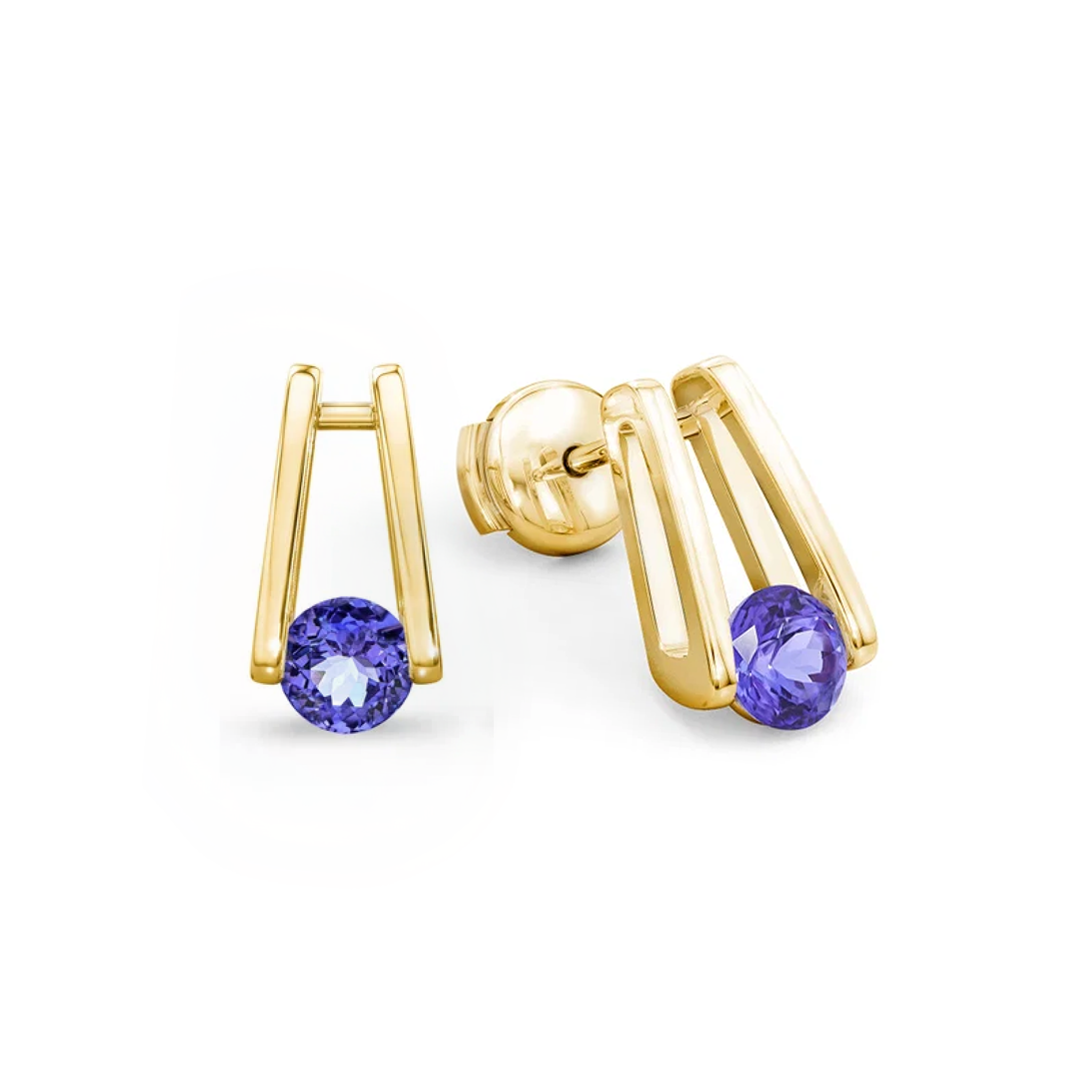 Shimansky 0.7 TCW Millennium Iconic Tanzanite Solitaire Earrings in 14K White Gold 3D View #Metal_Yellow Gold