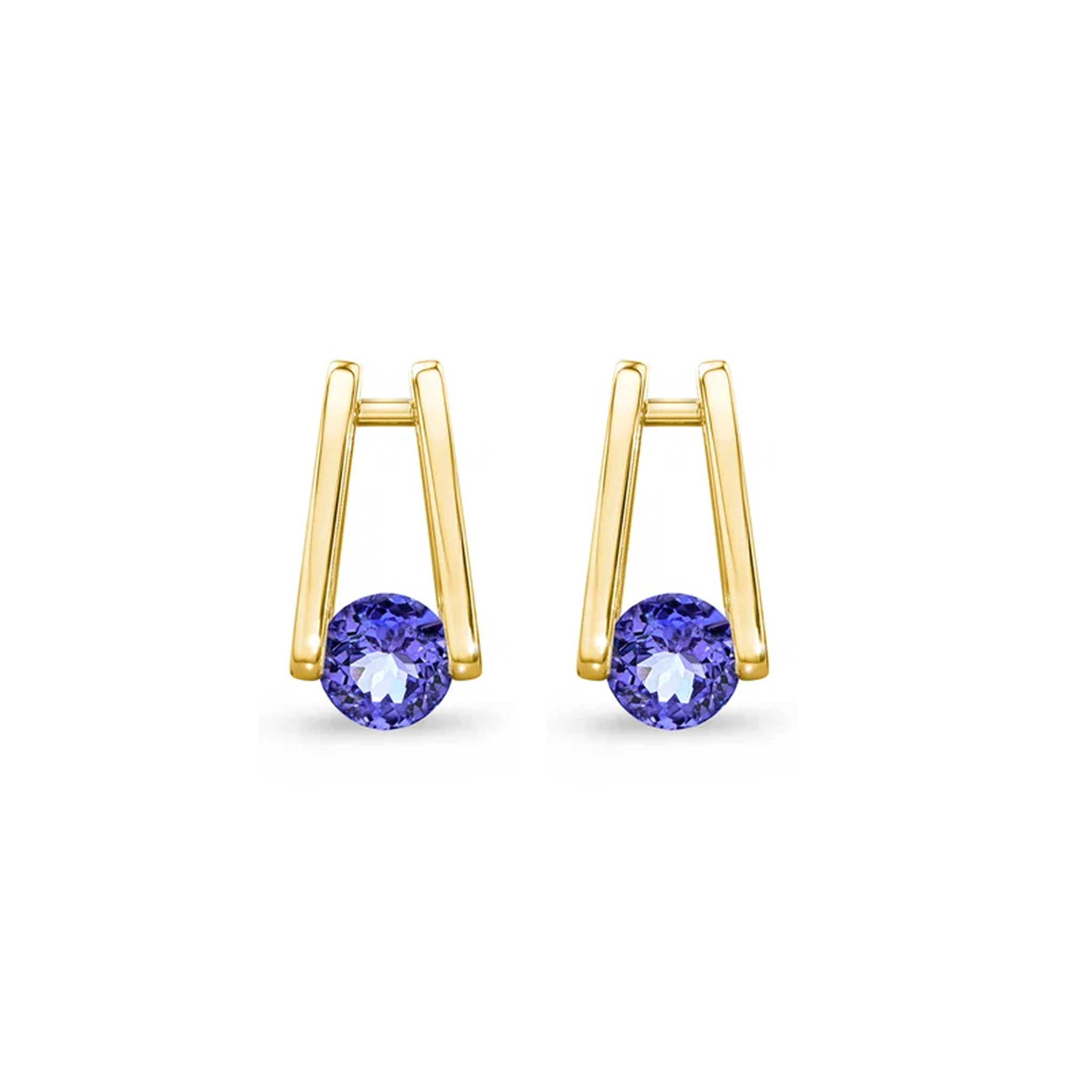 Millennium Classic Tanzanite Stud Earrings 1.10 Carat in 14K White Gold Front View #Metal_Yellow Gold