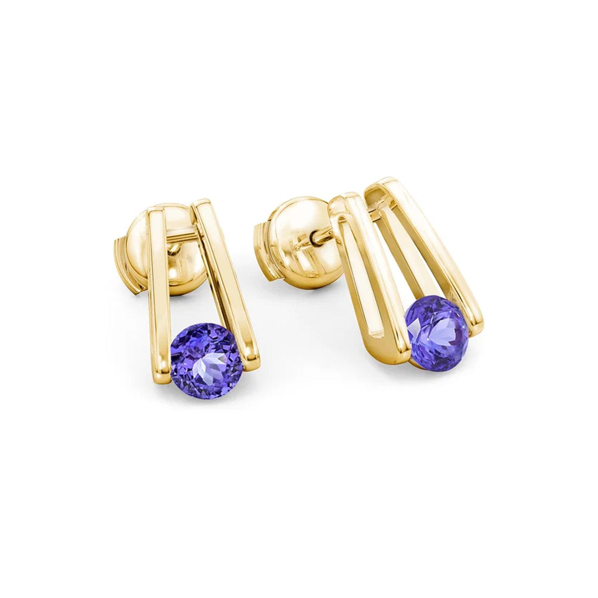 Millennium Classic Tanzanite Stud Earrings 1.10 Carat in 14K White Gold 3D View 2 #Metal_Yellow Gold