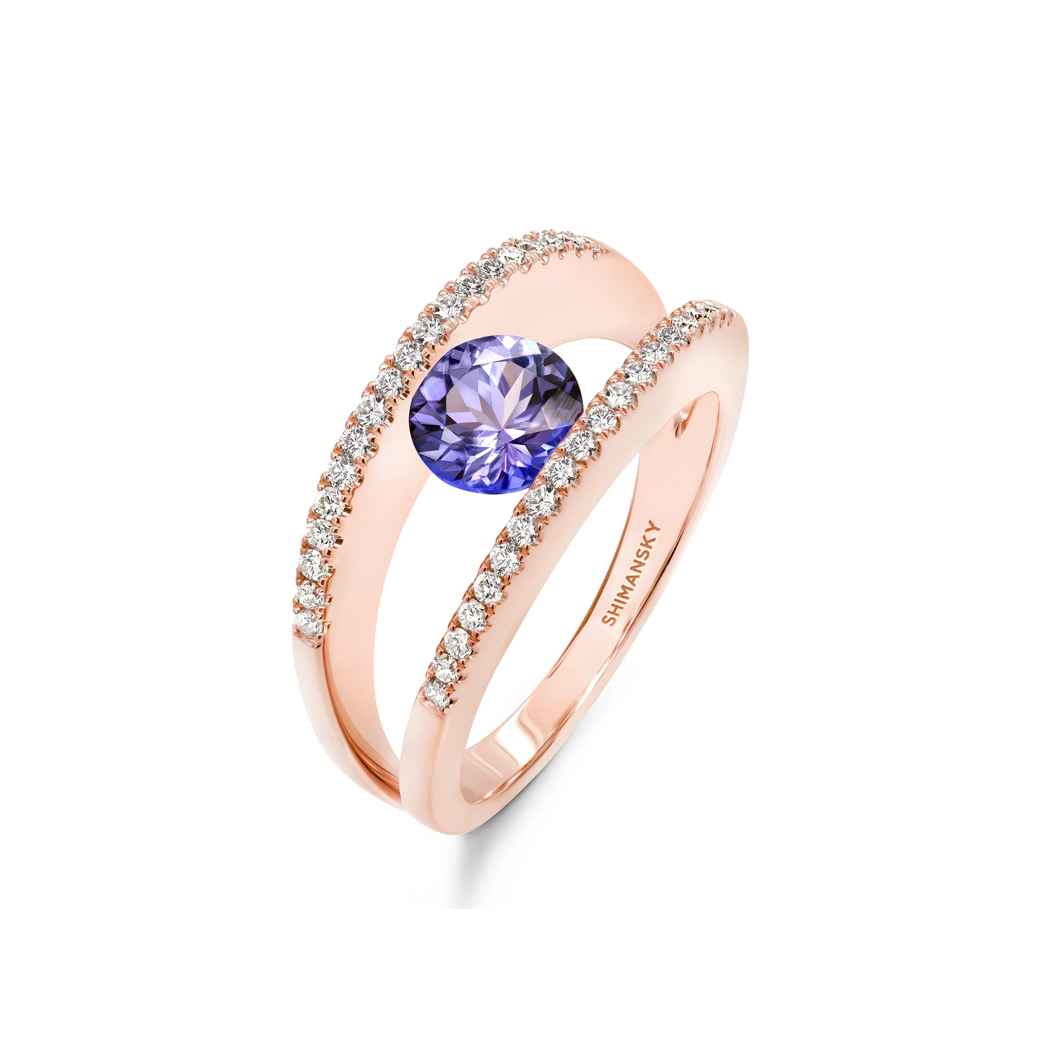 Shimansky 1 TCW Millennium Iconic Tanzanite Microset Ring in 14K Rose Gold 3D View #Metal_Rose Gold #card-first