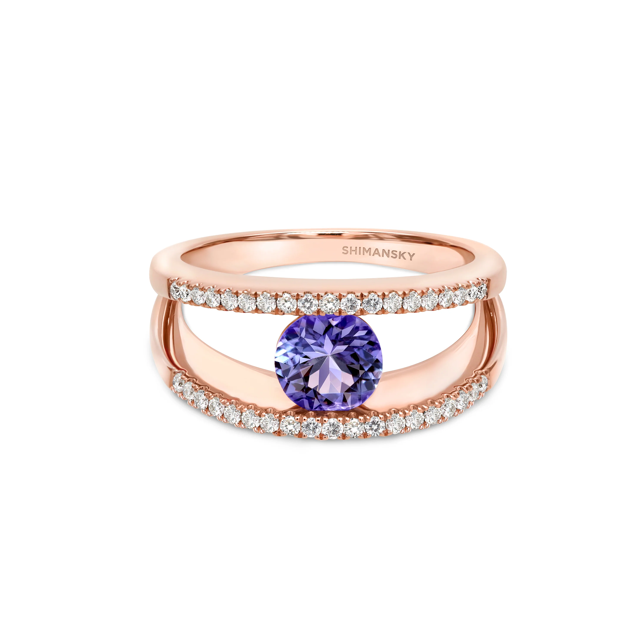 Shimansky 1 TCW Millennium Iconic Tanzanite Microset Ring in 14K Rose Gold Front View #Metal_Rose Gold