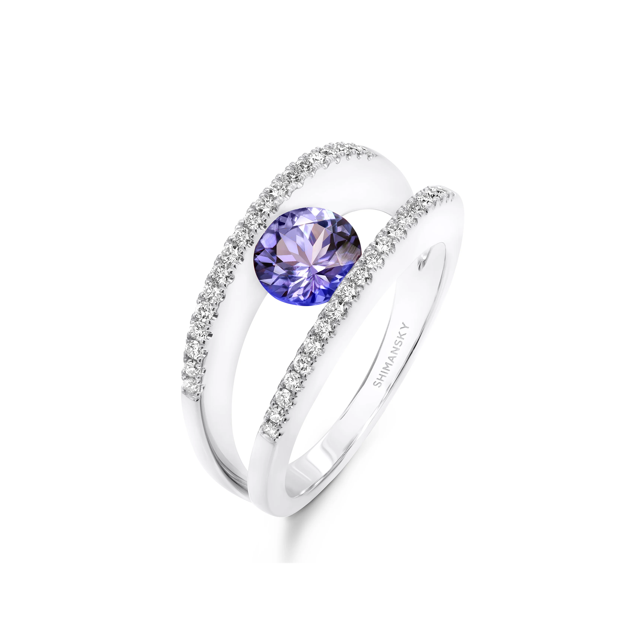 Shimansky 1ct Millennium Iconic Tanzanite Microset Ring in 14K White Gold 3D View #Metal_White Gold #card-first
