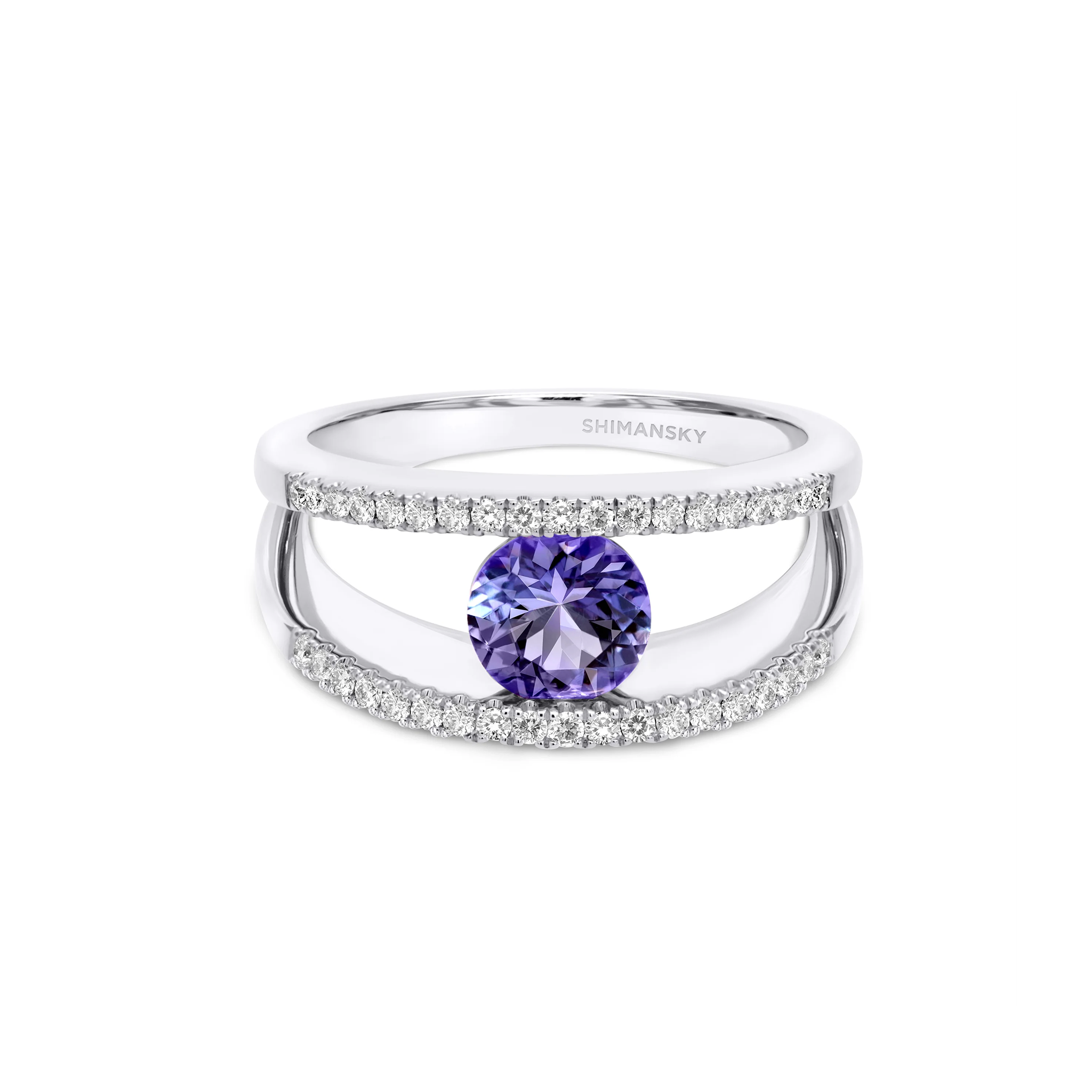 Shimansky 1ct Millennium Iconic Tanzanite Microset Ring in 14K White Gold Front View #Metal_White Gold