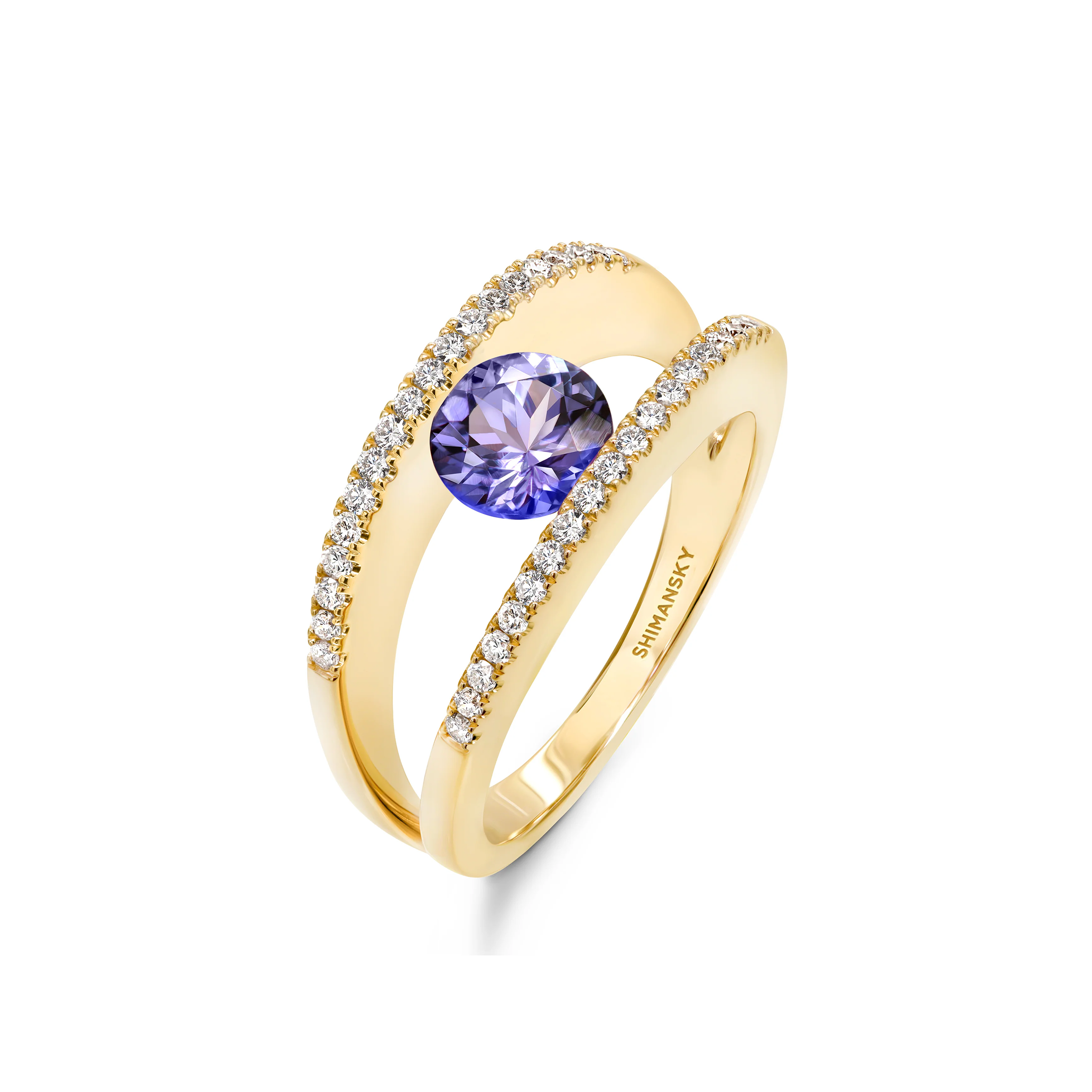 Shimansky 1ct Millennium Iconic Tanzanite Microset Ring in 18K Yellow Gold 3D View #Metal_Yellow Gold #card-first