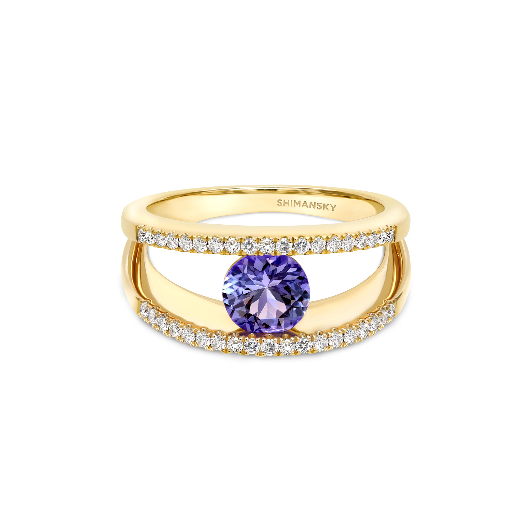 Shimansky 1ct Millennium Iconic Tanzanite Microset Ring in 18K Yellow Gold Front View#Metal_Yellow Gold