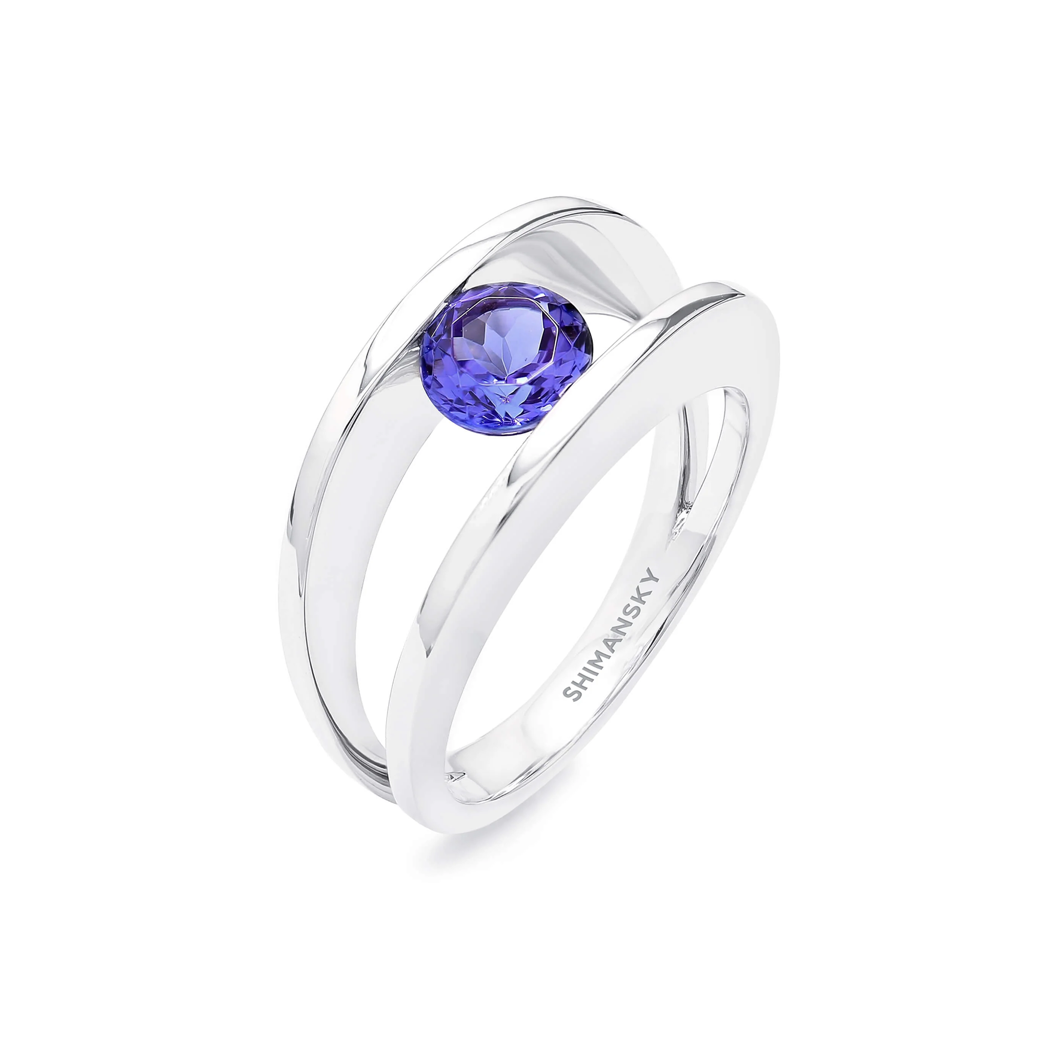 Shimansky 0.7ct Millennium Iconic Tanzanite Ring 18K White Gold 3D View #Metal_White Gold #card-first