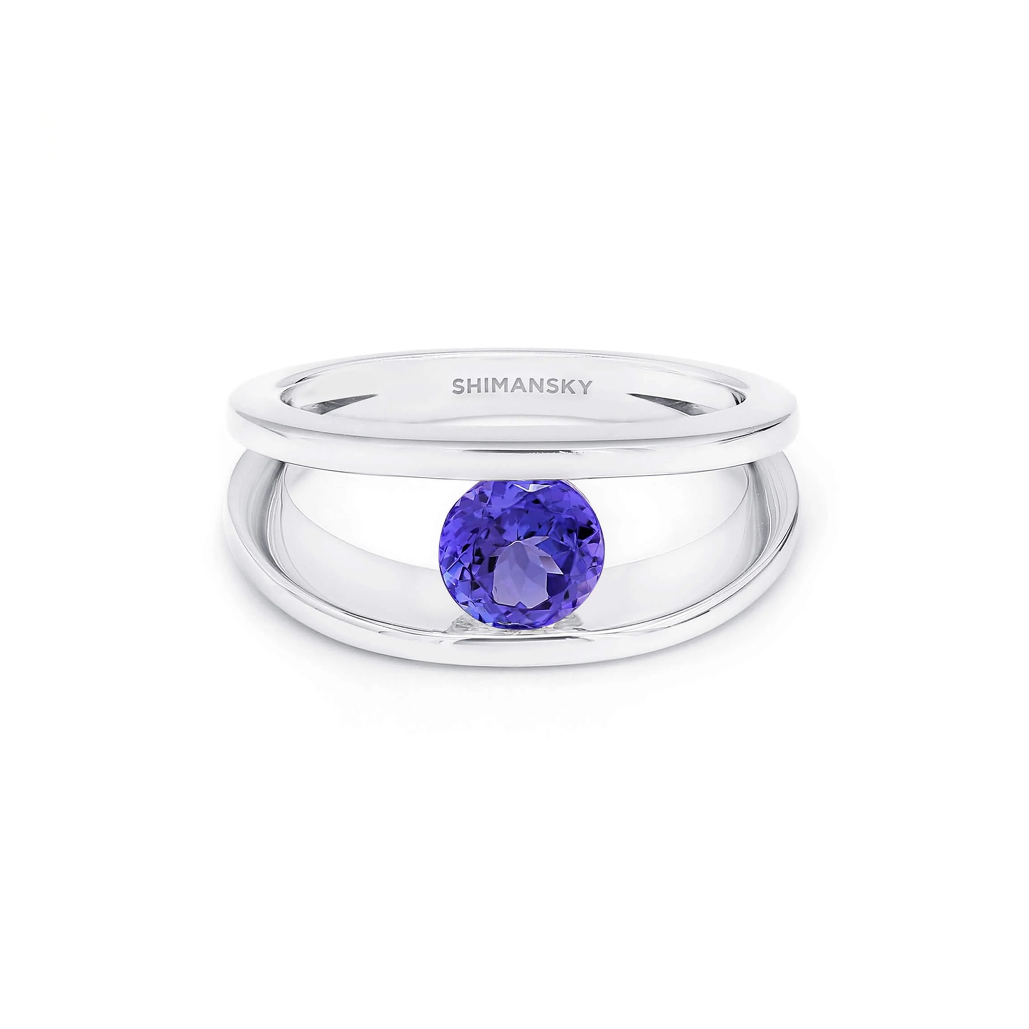 Shimansky 0.7ct Millennium Iconic Tanzanite Ring 18K White Gold Front View #Metal_White Gold