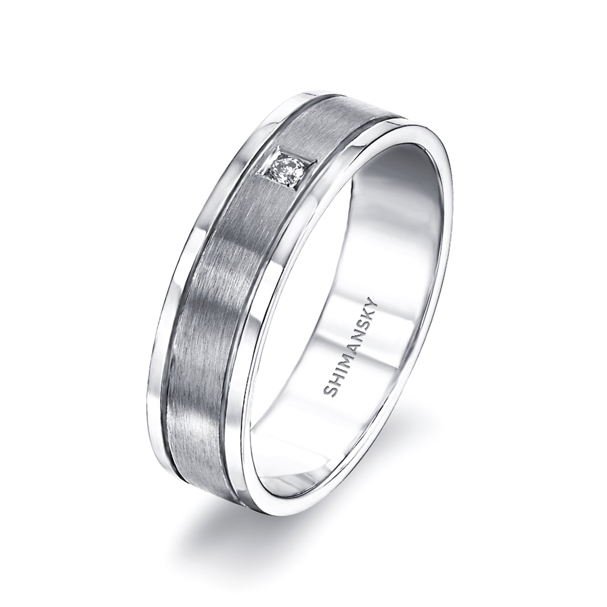 Shimansky - Max-Line Single Diamond Wedding Band in Brushed Palladium