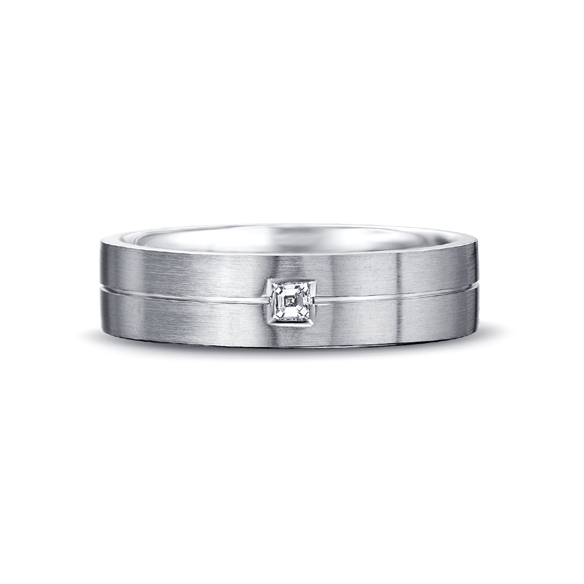 Shimansky - Max-Line Single Square Diamond Grooved Wedding Band in Brushed Palladium