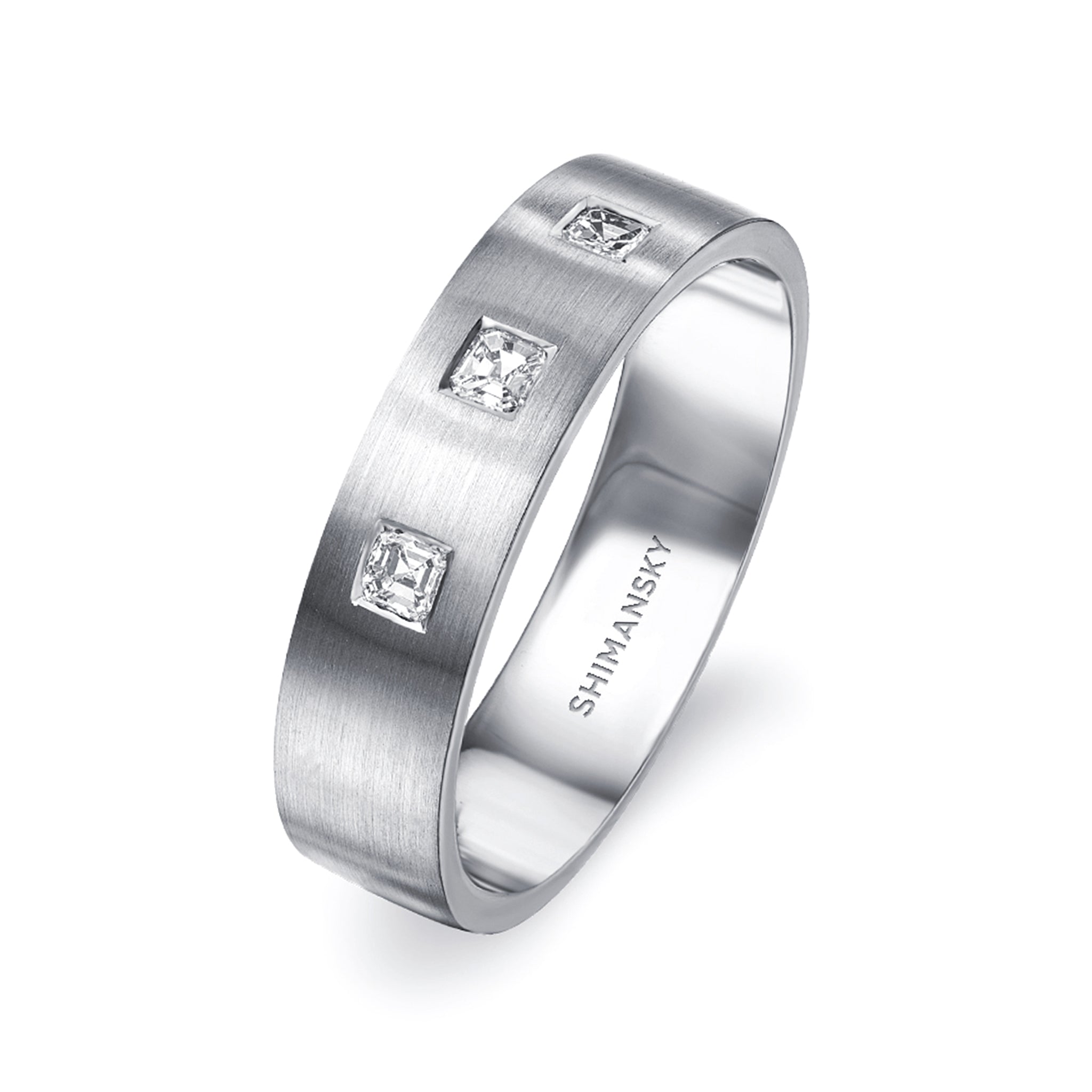 Shimansky - Max-Line Trio Square Diamond Wedding Band in Brushed Palladium