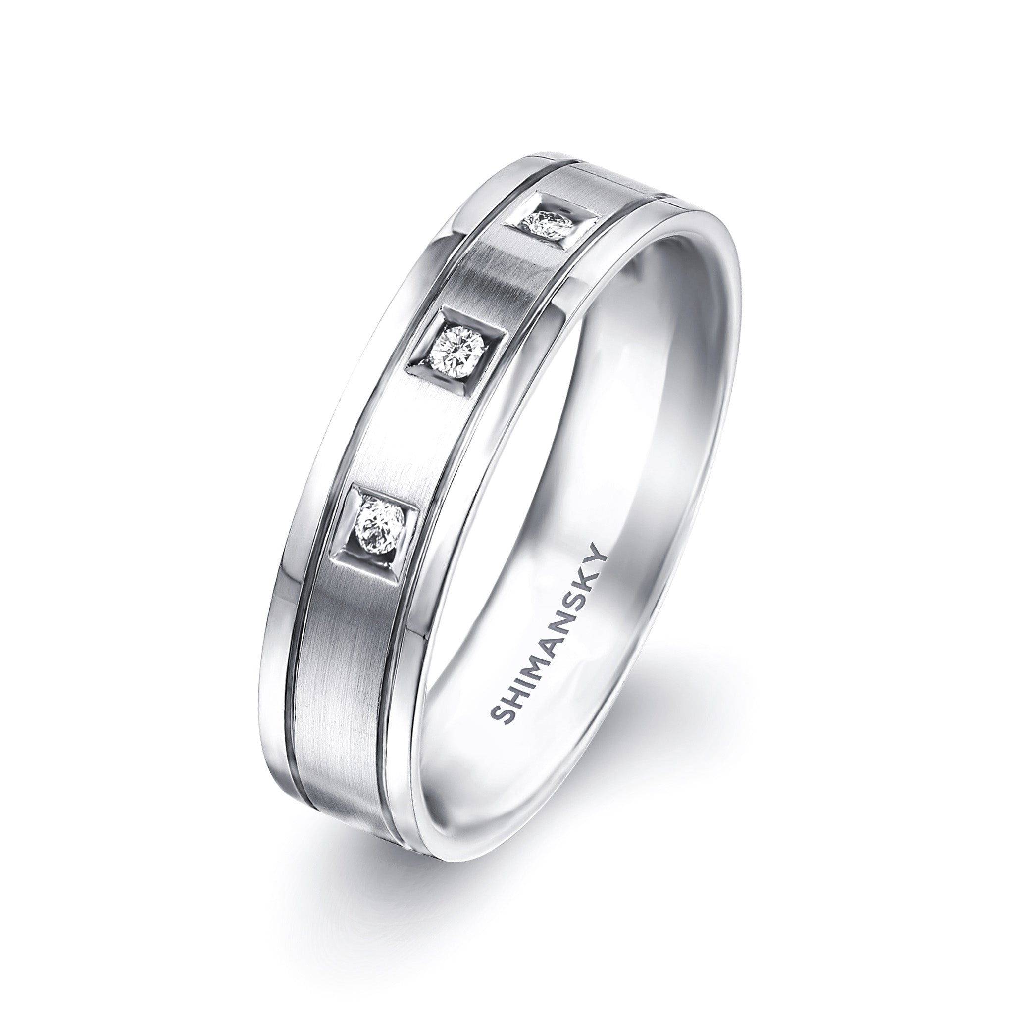 Shimansky - Max-Line Trio Diamond Gents Wedding Band Crafted in Palladium