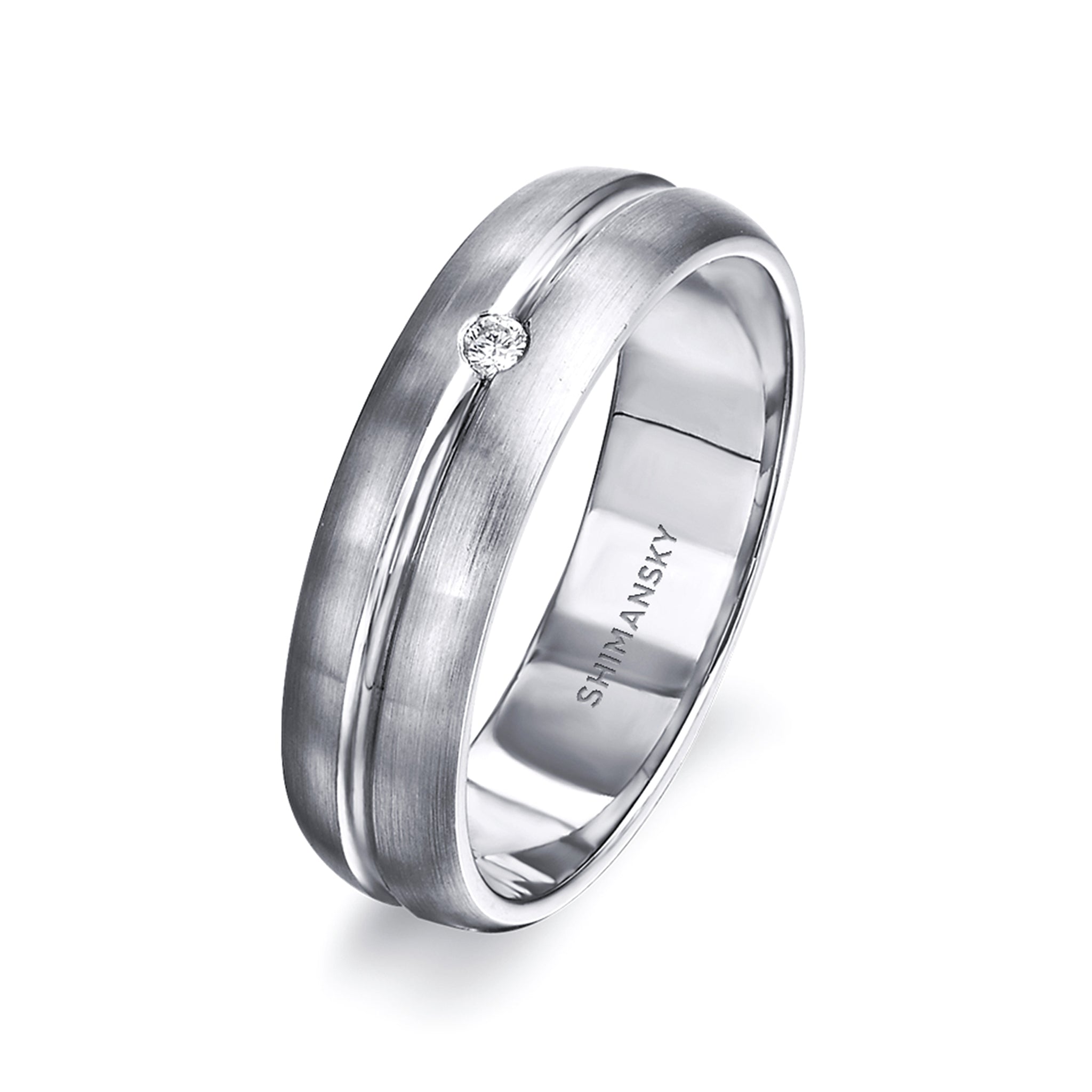 Shimansky - Max-Line Single Diamond Wedding Band Crafted in Brushed Palladium