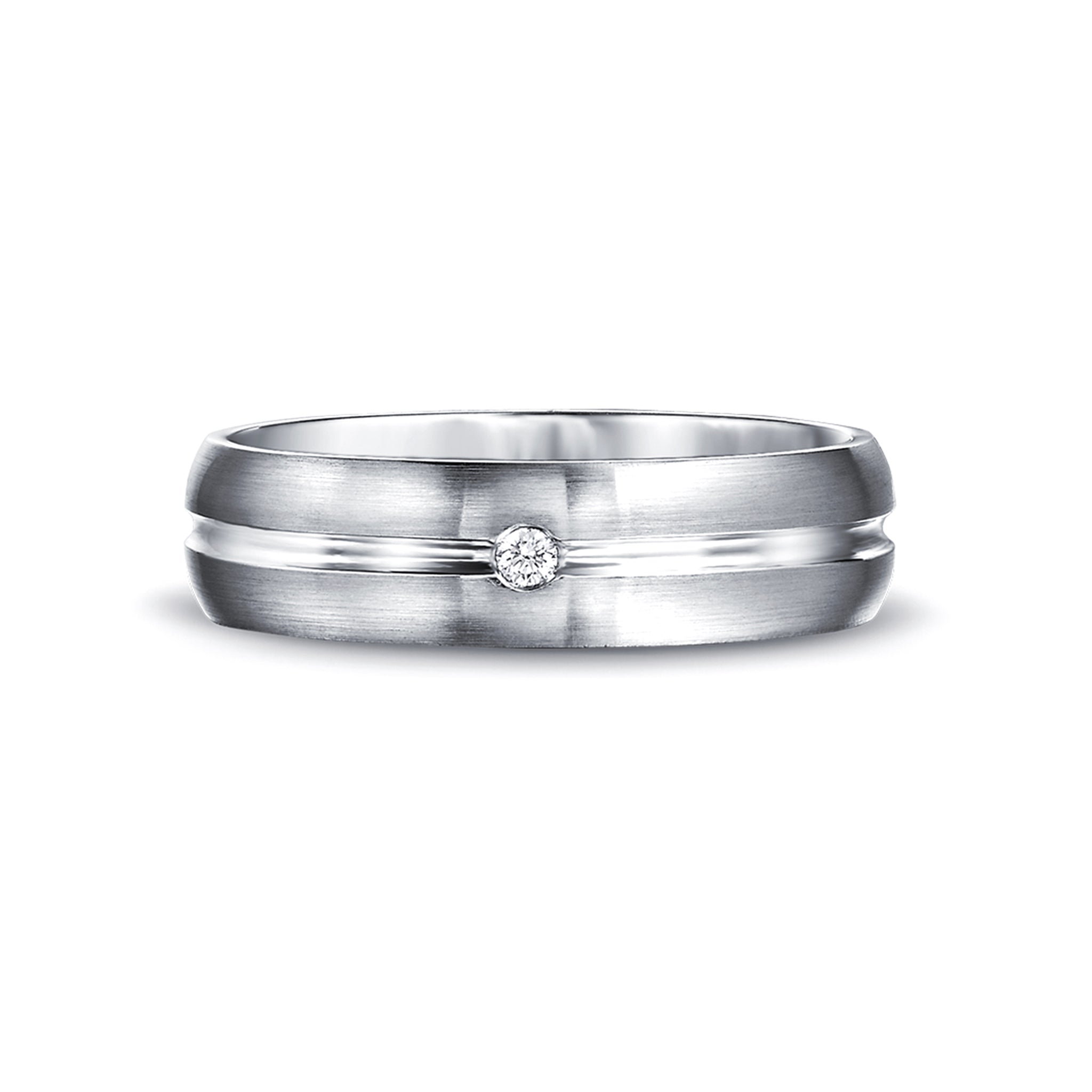 Shimansky - Max-Line Single Diamond Wedding Band Crafted in Brushed Palladium