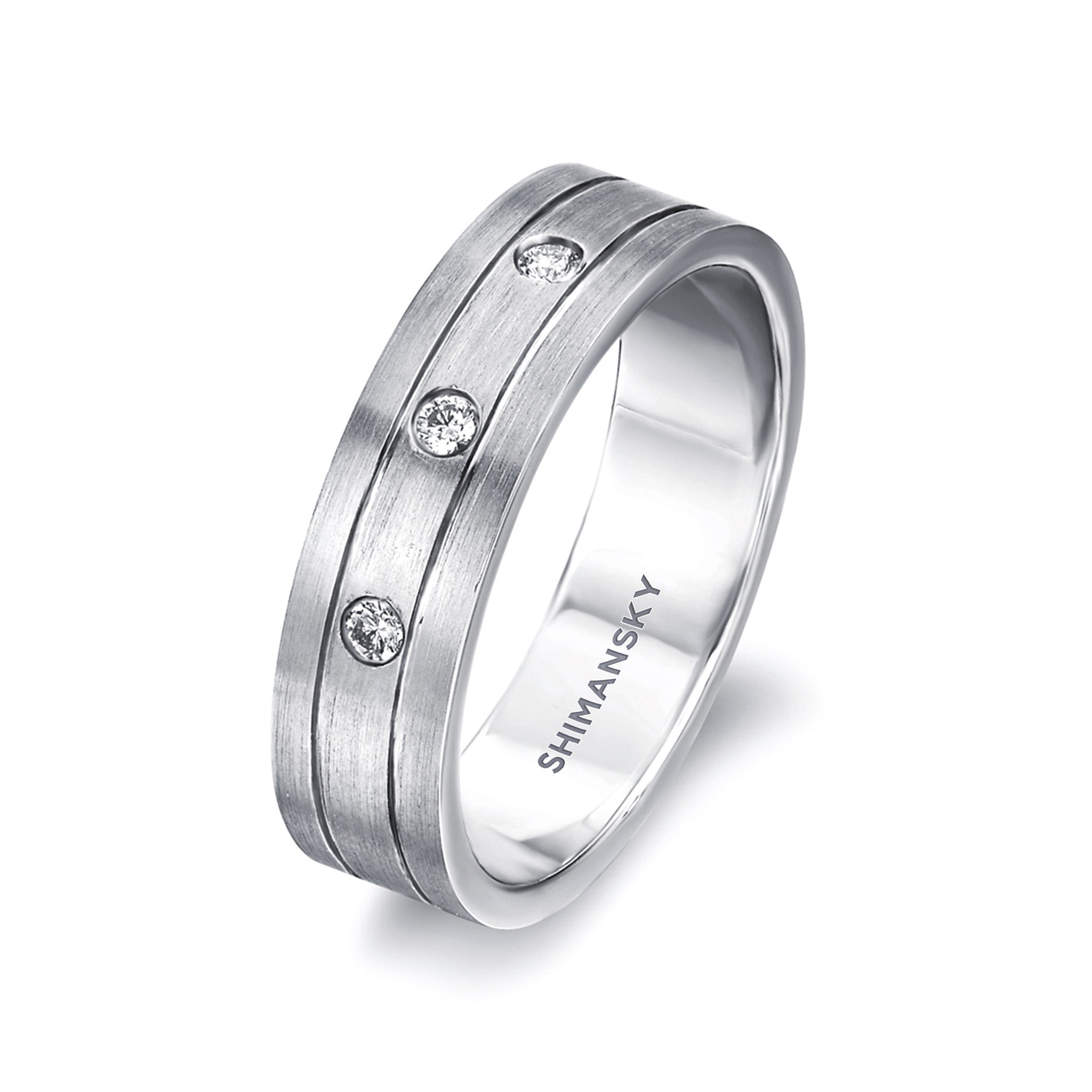 Shimansky - Max-Line Trio Diamond Wedding Band Crafted in Brushed Palladium