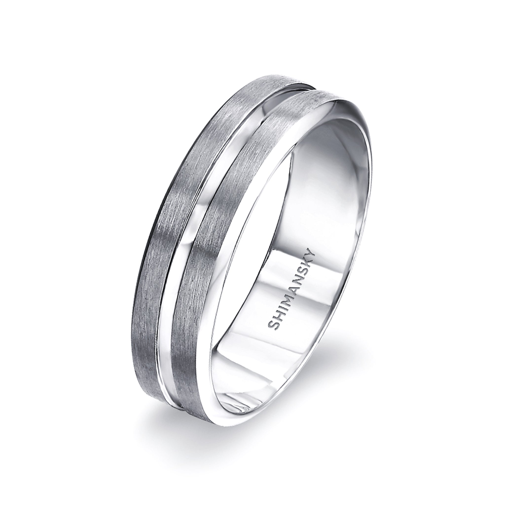 Shimansky - Max-line Single Shiny Groove Wedding Band in Brushed Palladium