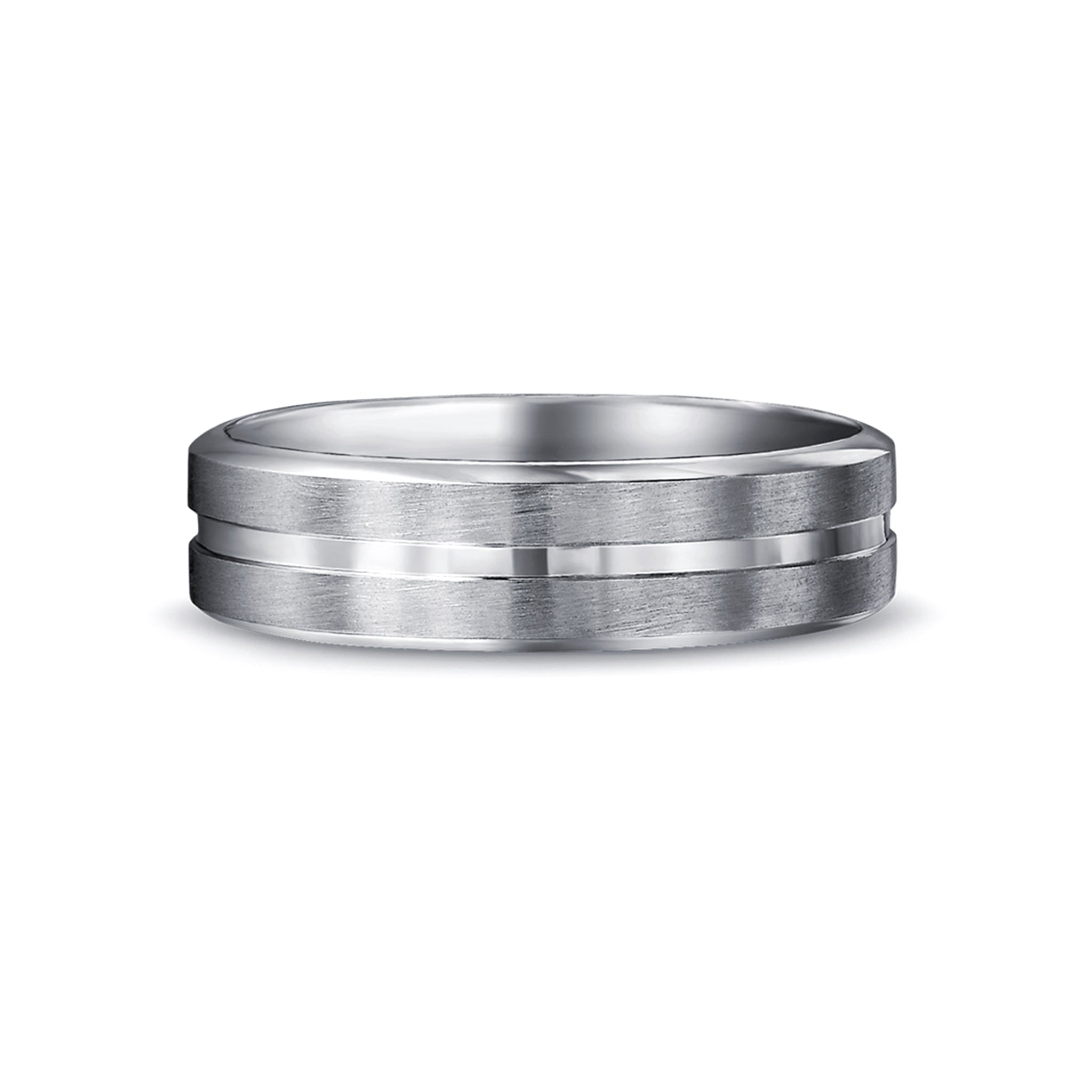 Shimansky - Max-line Single Shiny Groove Wedding Band in Brushed Palladium