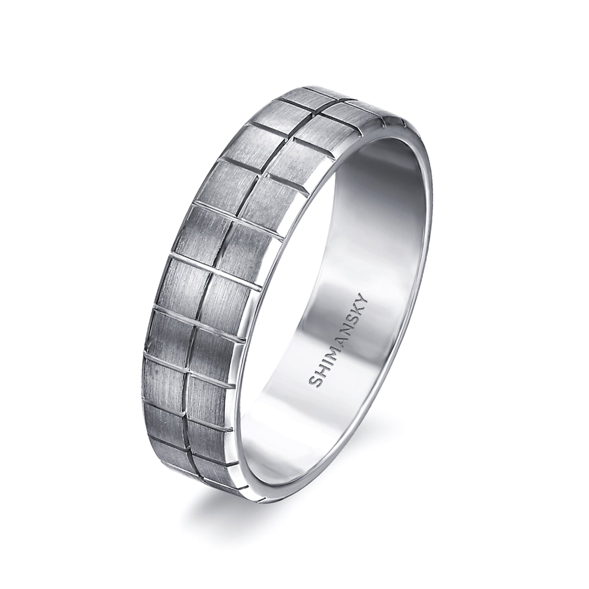 Shimansky - Max-Line Block Grooved Wedding Band in Brushed Palladium