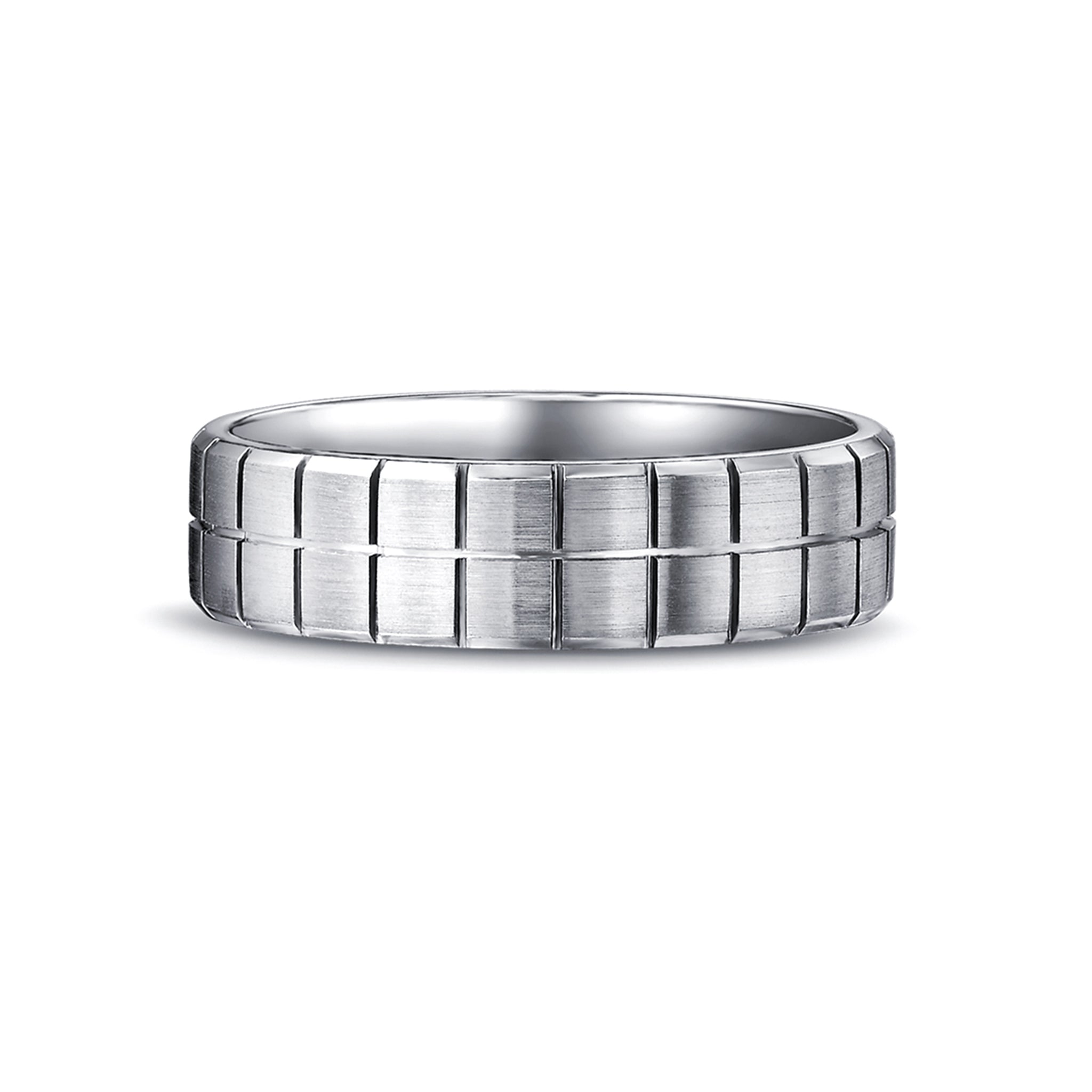 Shimansky - Max-Line Block Grooved Wedding Band in Brushed Palladium