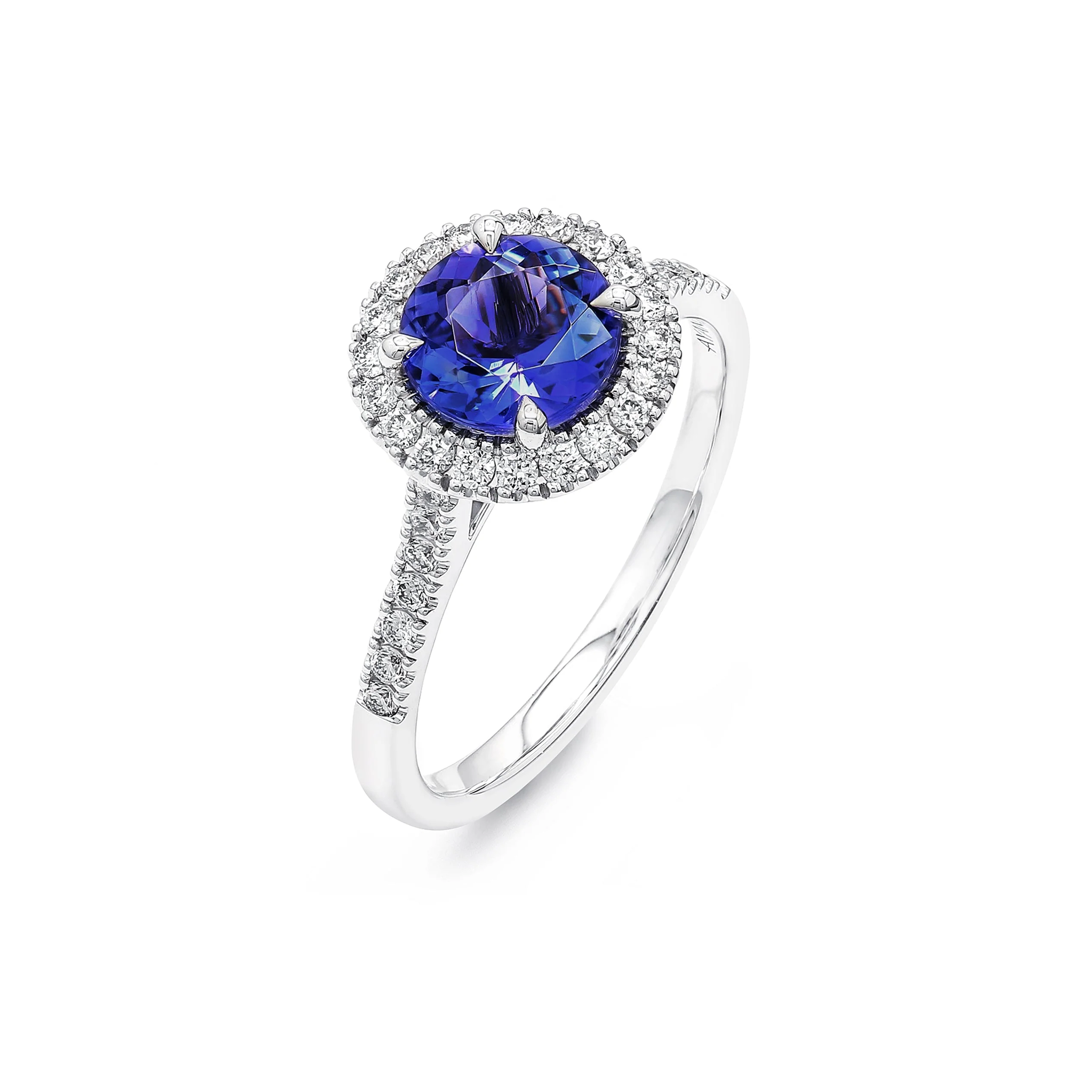 Shimansky 1.3 TCW Microset Halo Tanzanite Ring 14K White Gold 3D View #card-first