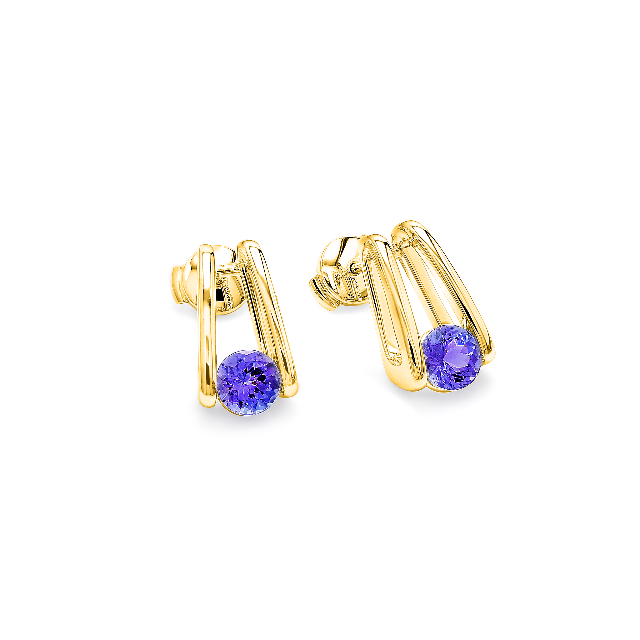 Millennium Classic Tanzanite Stud Earrings 0.80 Carat in 14K Yellow Gold 3D View