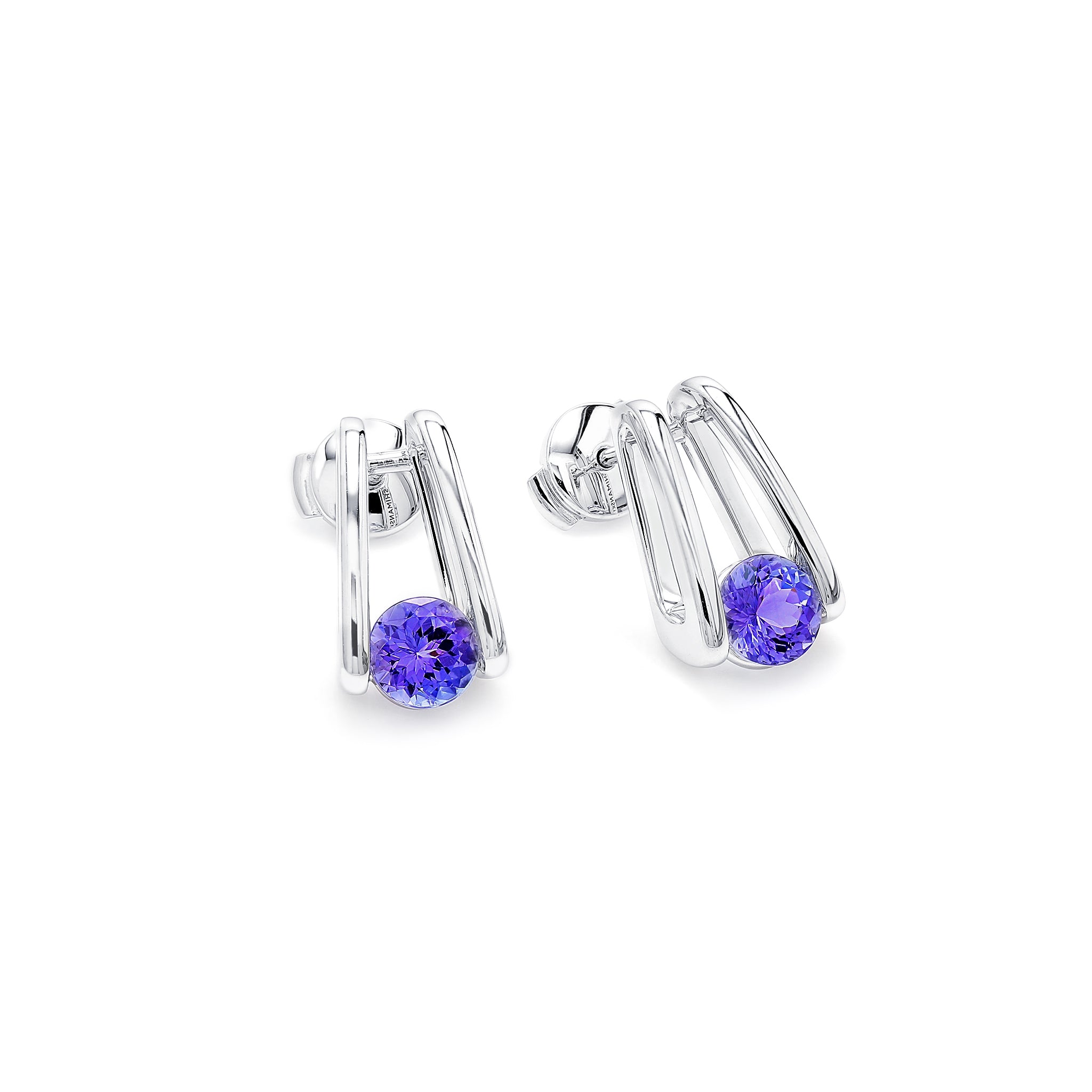 Millennium Classic Tanzanite Stud Earrings 1.10 Carat in 14K White Gold 3D View