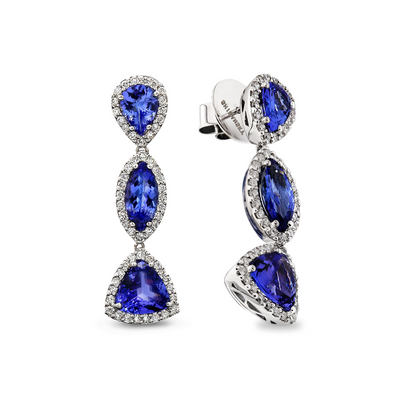 Boucles d'oreilles en forme de halo de tanzanite de coupe mixte