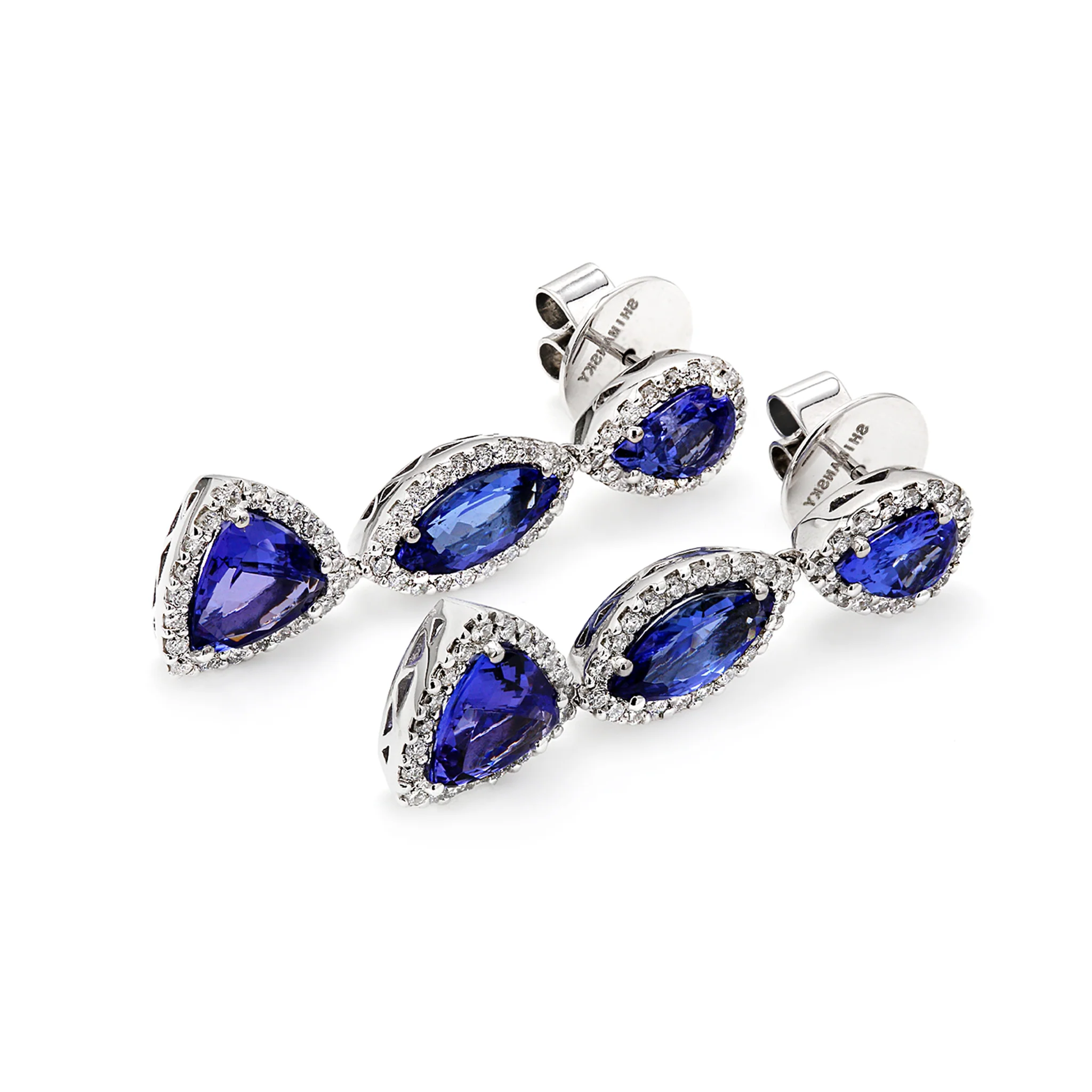 Shimansky 8 TCW Tanzanite Dress Earrings in 18K White Gold Top View