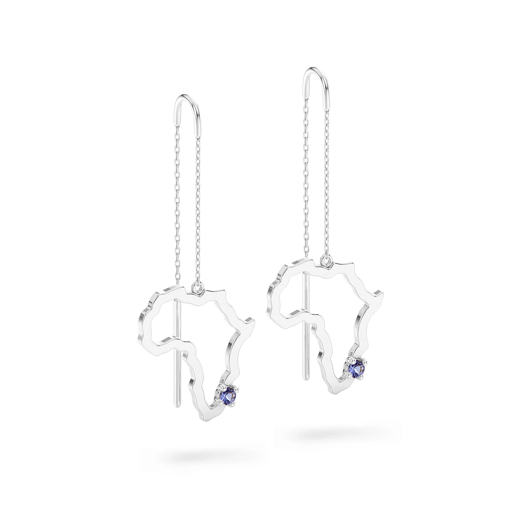 My Africa Dangling Tanzanite Drop Earrings in 14K White Gold 3D View 3D View #Metal_White Gold