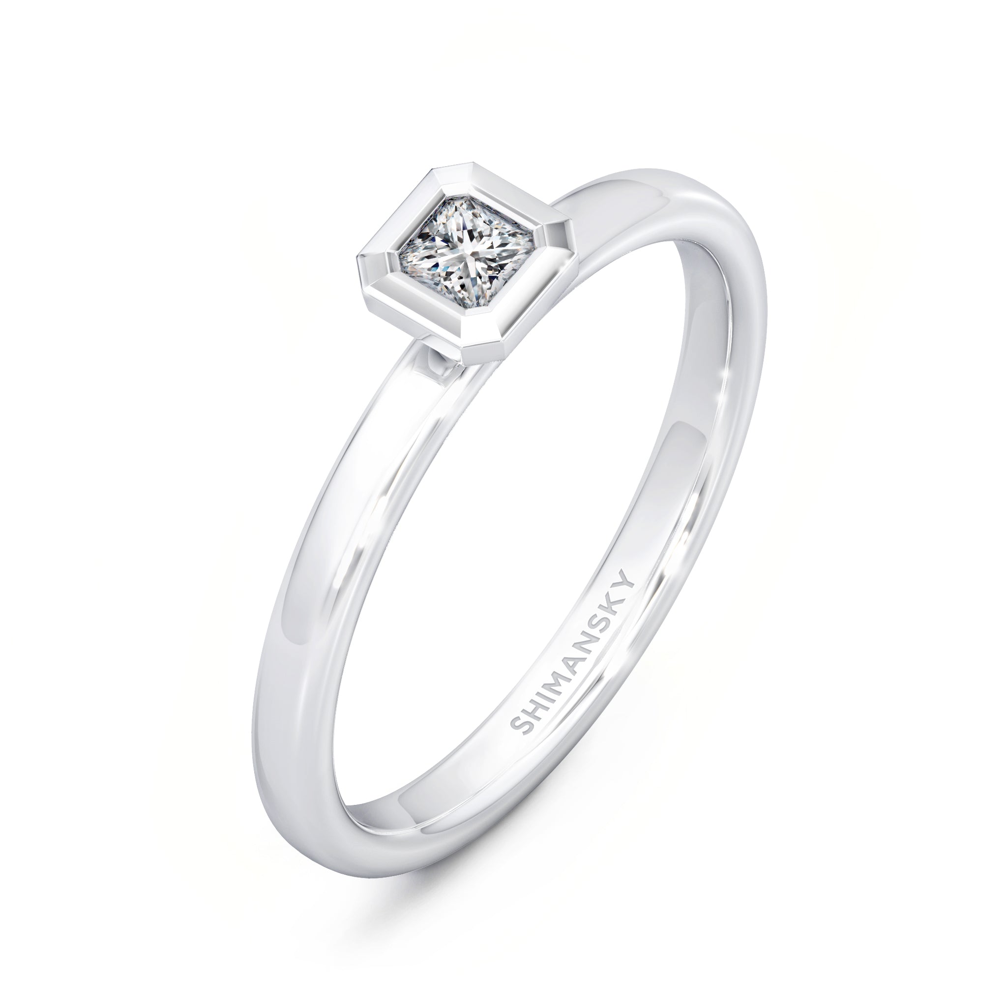 My Girl 0.13 Carat Diamond Tube Set Solitaire Ring | Shiny 14K White Gold 3D View