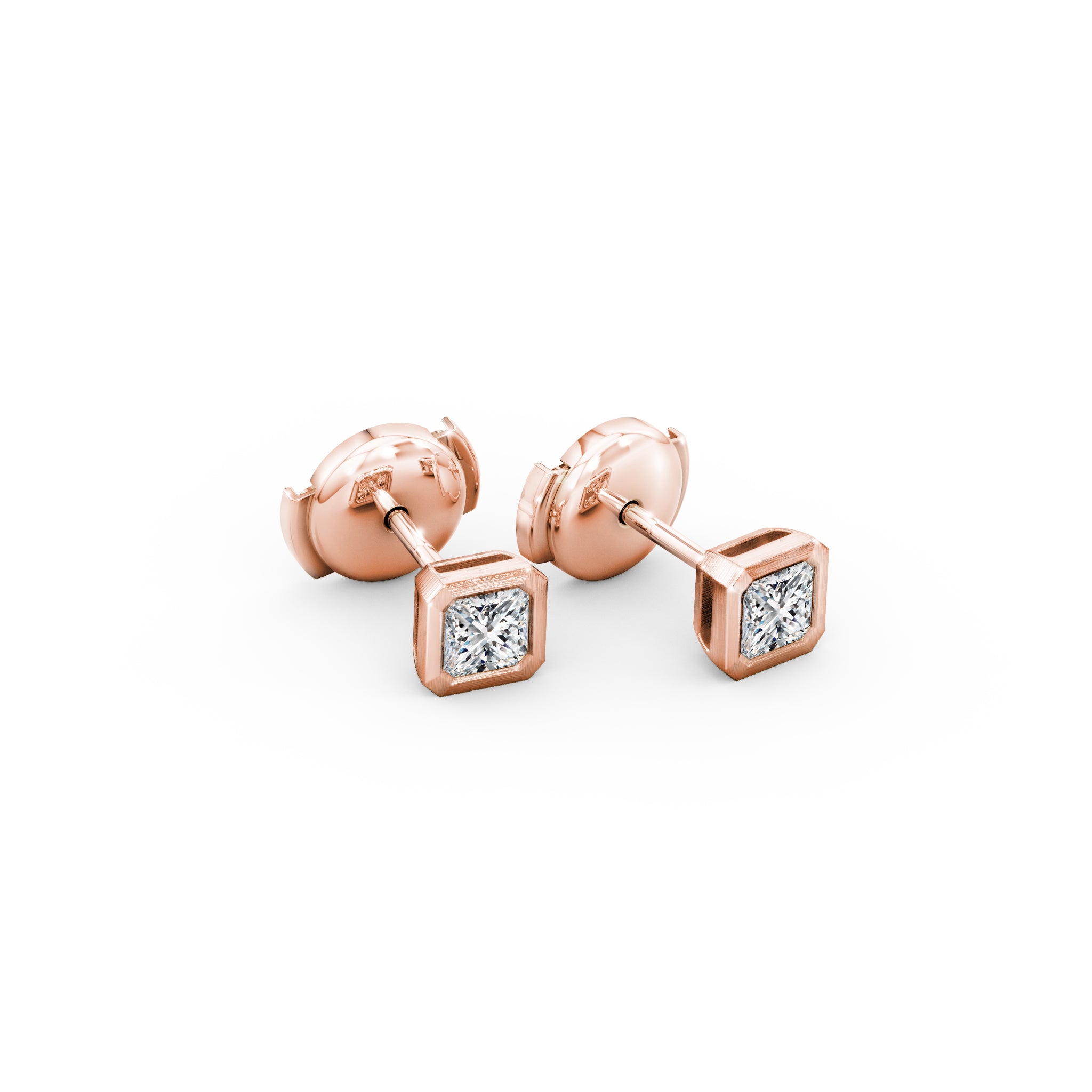 My Girl Diamond Solitaire Tube Set Earrings 0.27 Carat | Brushed 18K Rose Gold Shimansky