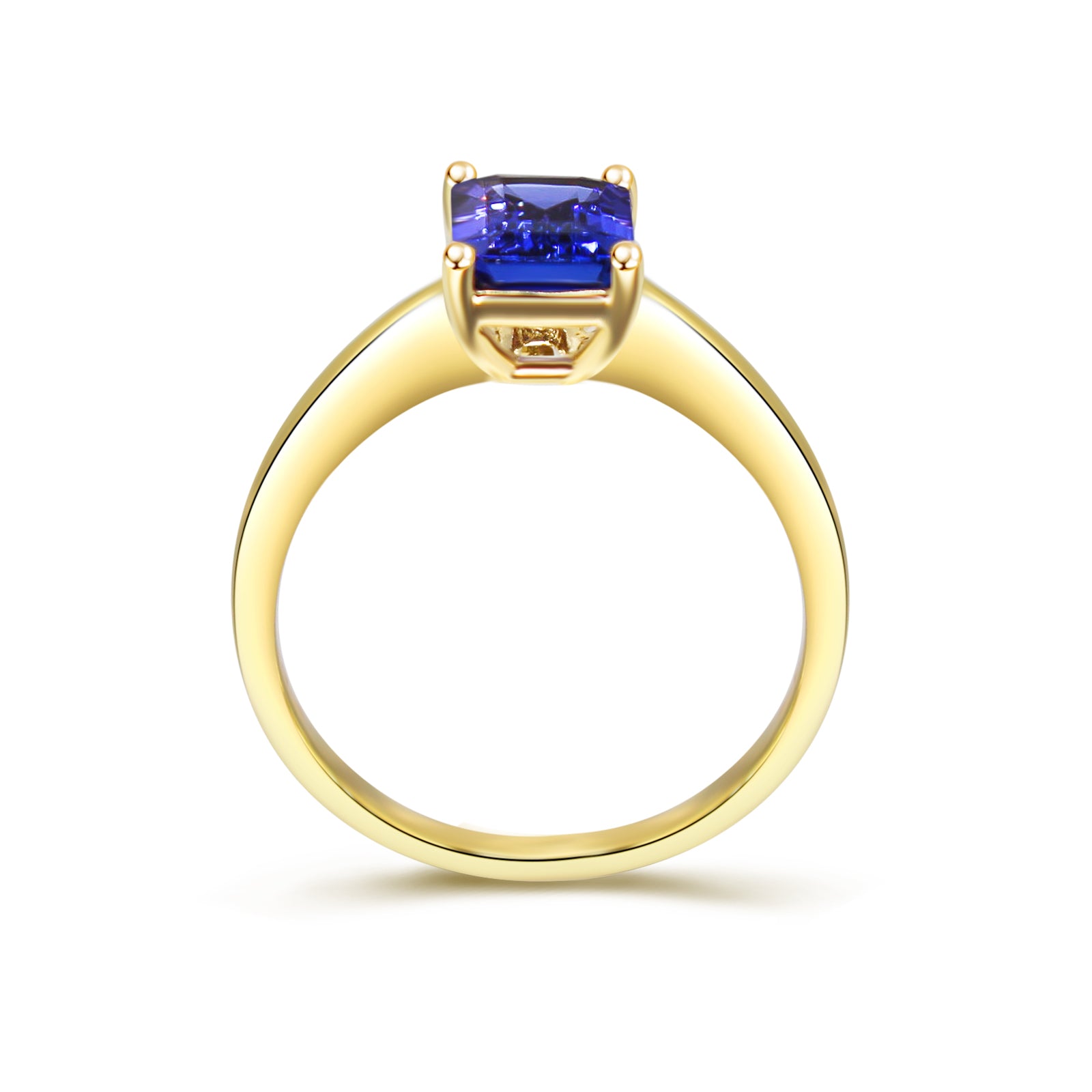 Shimansky 1.6ct Tanzanite Emerald Shape Solitaire ring 14K Yellow Gold Side View