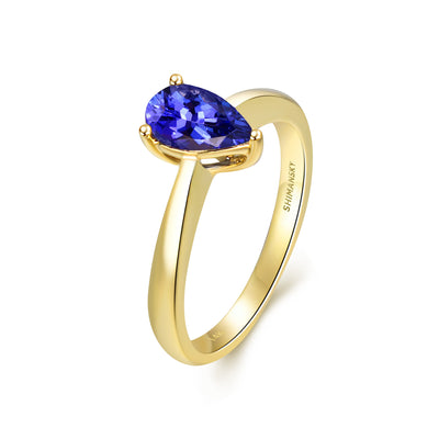 Tansanit Birnenform Solitaire Ring