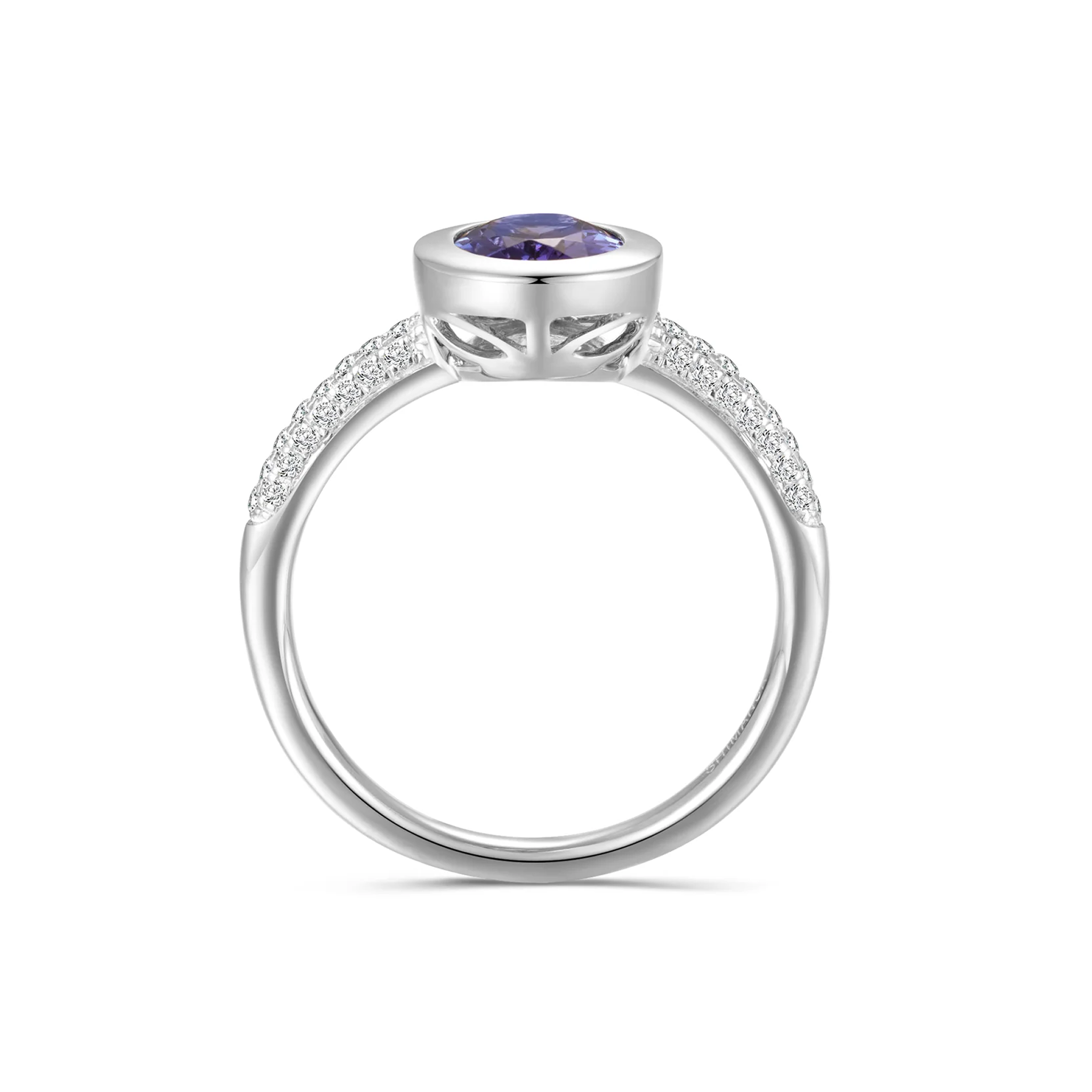 Shimansky 1.7 TCW Oval Tanzanite Bezel set Ring in 14K White Gold Side View #Metal_White Gold