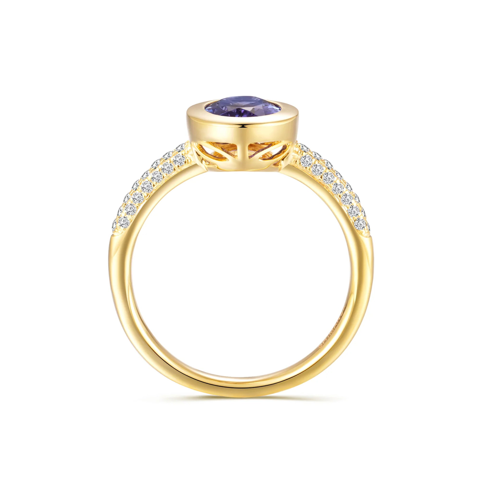Shimansky 1.5 TCW Oval Tanzanite Bezel set Ring in 14K Yellow Gold Side View #Metal_Yellow Gold