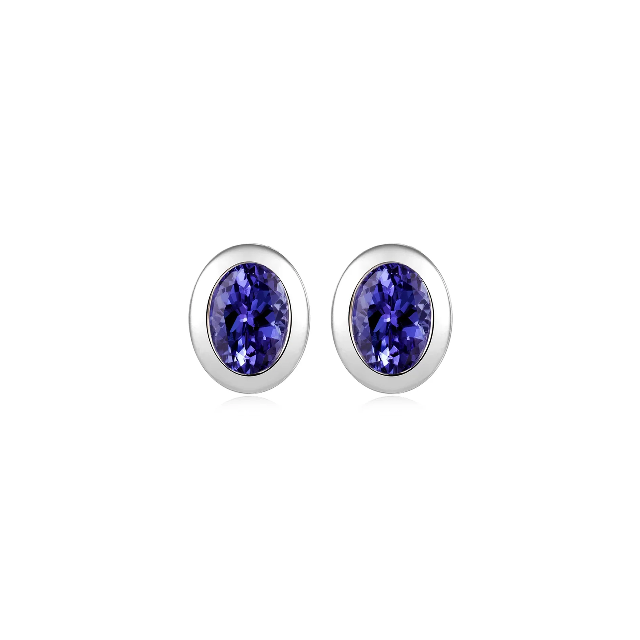 Shimansky 2.2 TCW Oval Tanzanite Bezel Stud Earrings in 14K White Gold Front View #Metal_White Gold