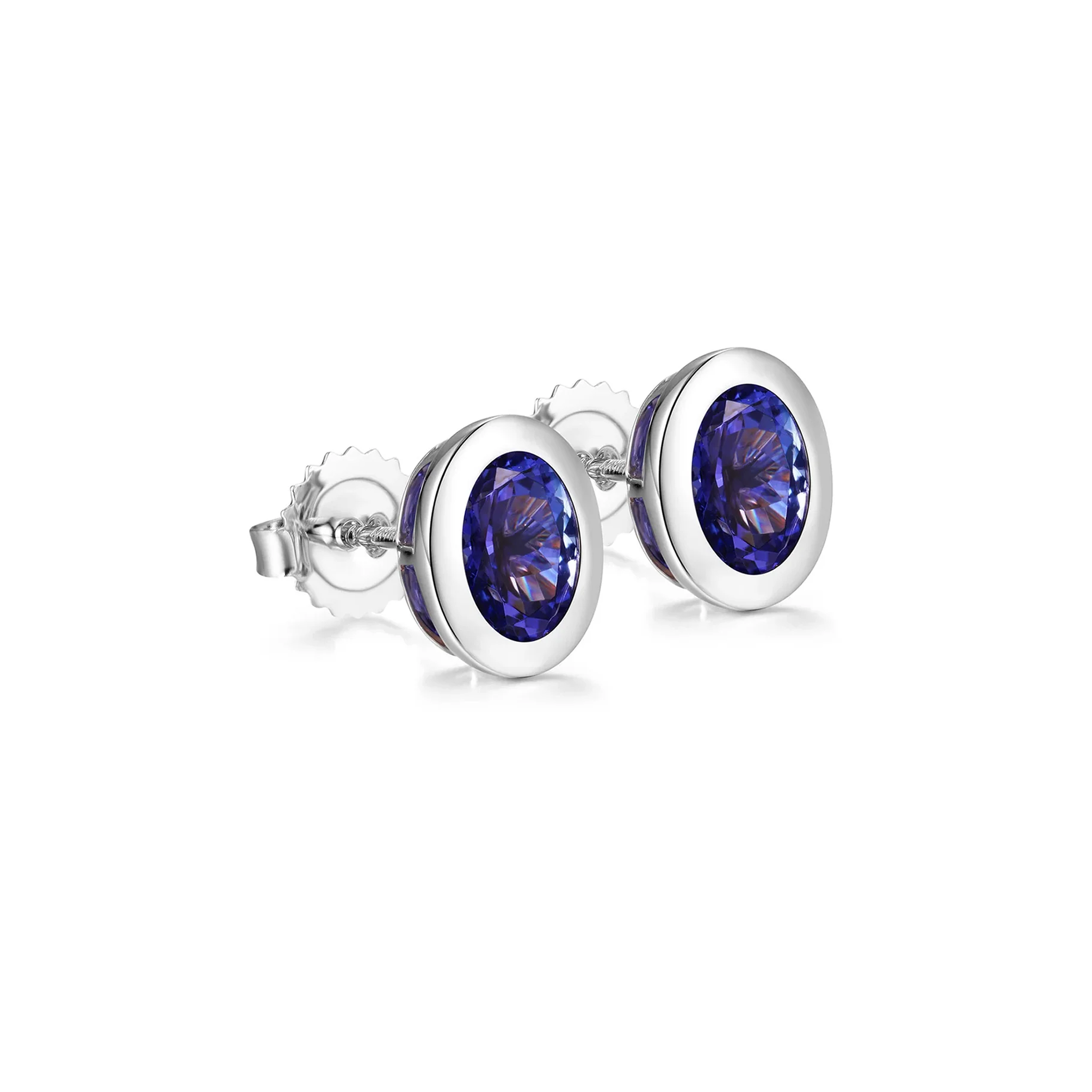 Shimansky 2.2 TCW Oval Tanzanite Bezel Stud Earrings in 14K White Gold 3D View #Metal_White Gold