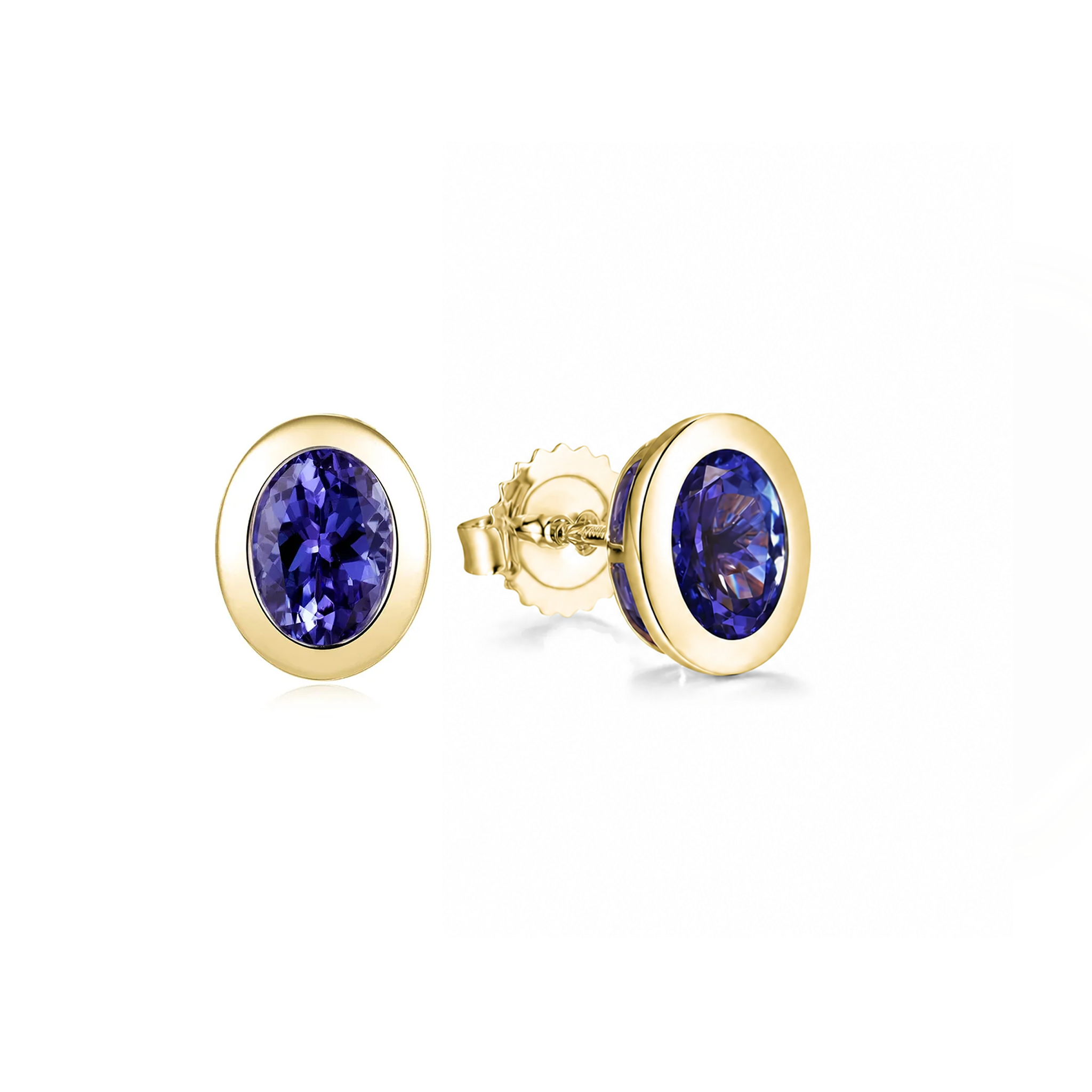 Shimansky 2.2 TCW Oval Tanzanite Bezel Stud Earrings in 14K Yellow Gold 3D View #Metal_Yellow Gold