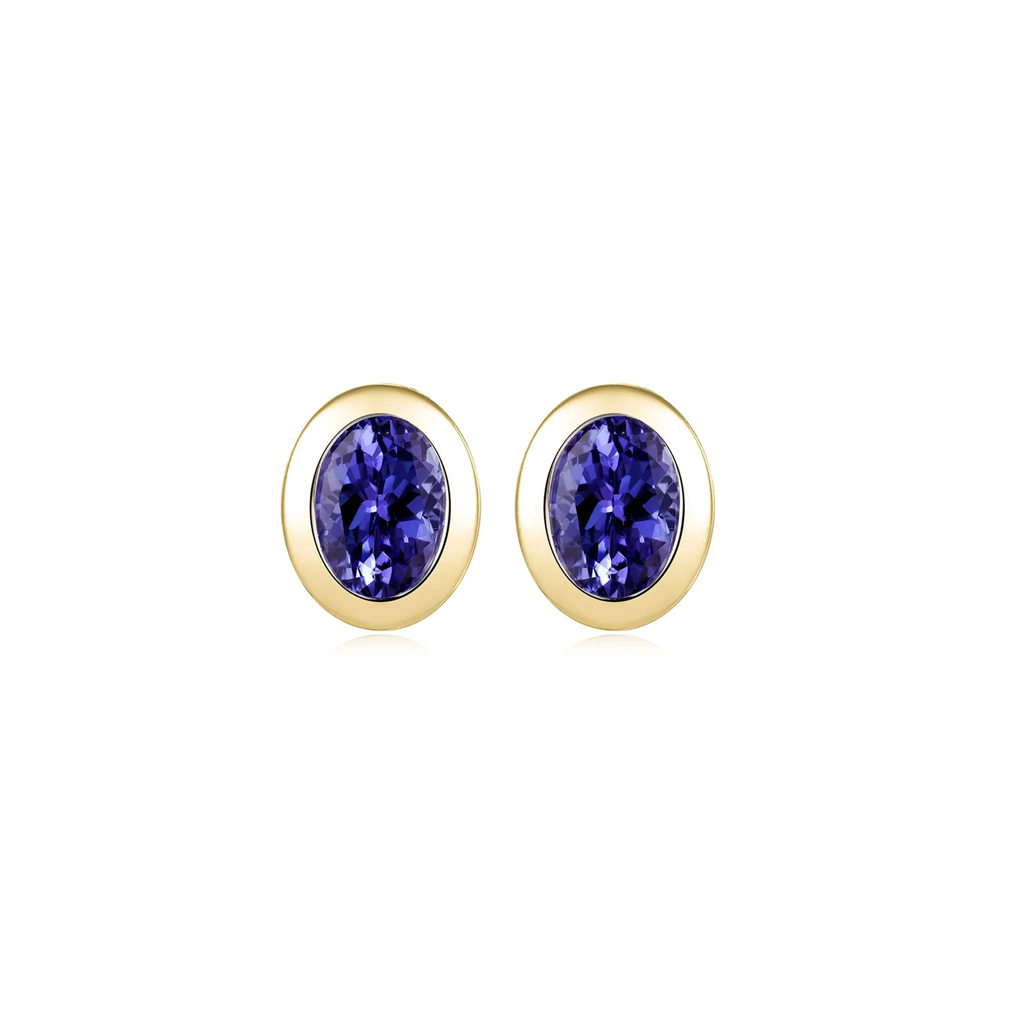 Shimansky 2.2 TCW Oval Tanzanite Bezel Stud Earrings in 14K Yellow Gold Front View #Metal_Yellow Gold