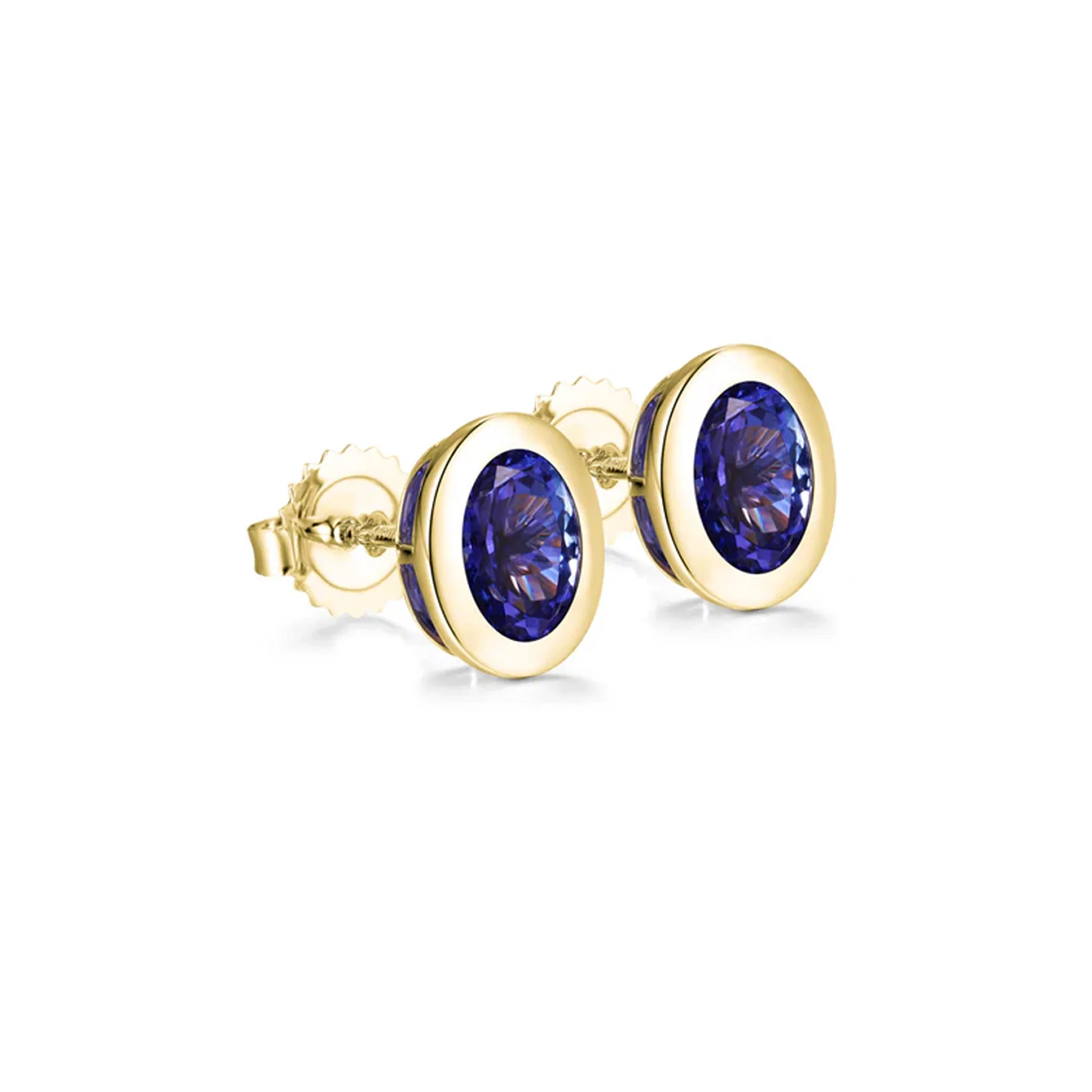Shimansky 2.2 TCW Oval Tanzanite Bezel Stud Earrings in 14K Yellow Gold 3D View #Metal_Yellow Gold