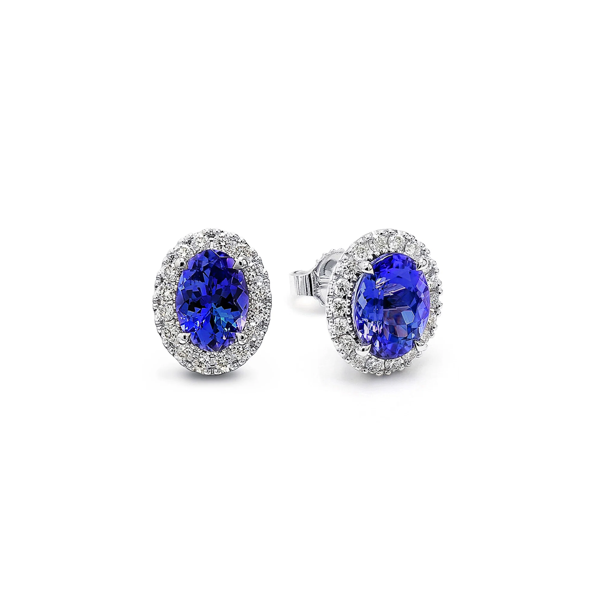 Shimansky 3.7 TCW Oval Tanzanite Halo Stud Earrings in 18K White Gold 3D View