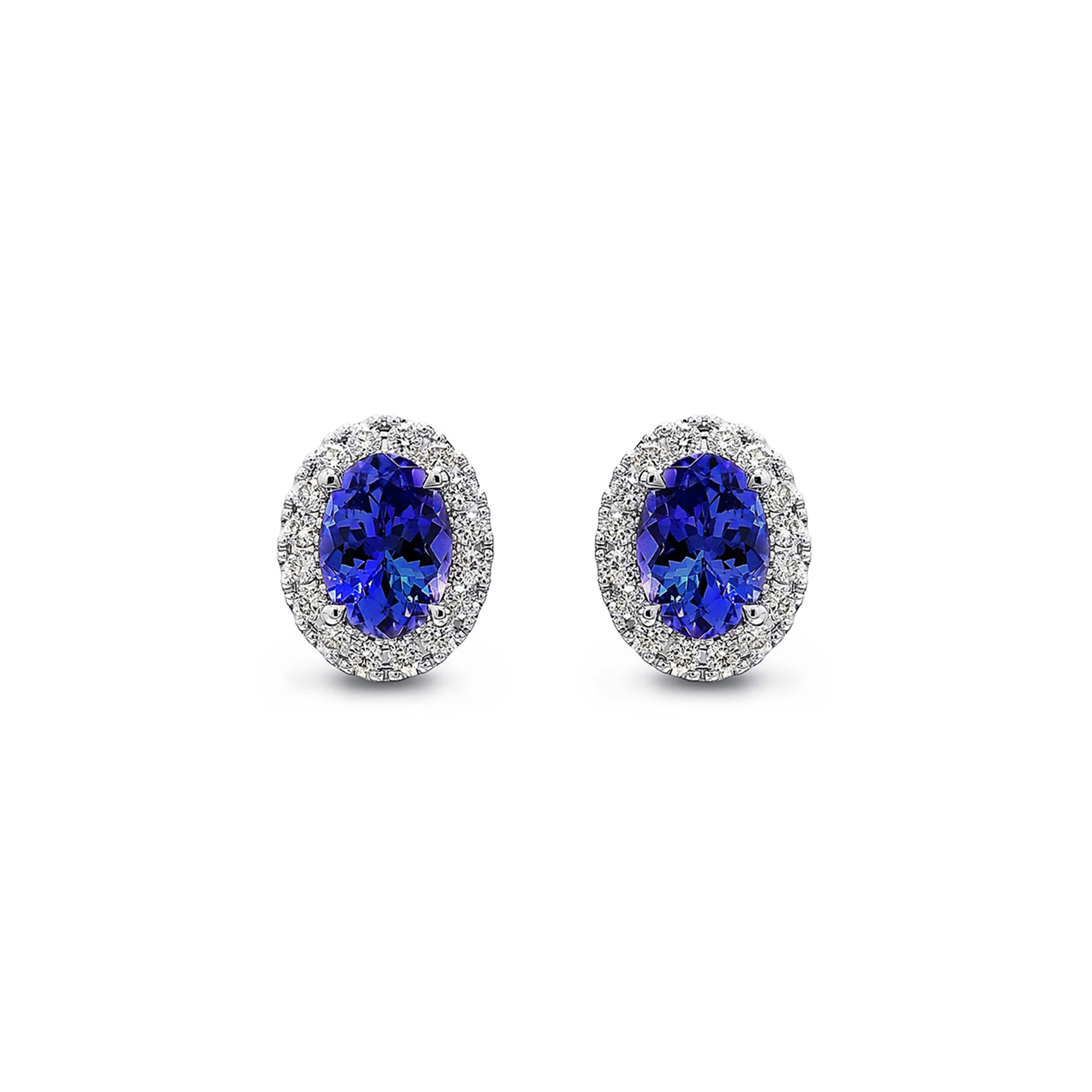 Shimansky 3.7 TCW Oval Tanzanite Halo Stud Earrings in 18K White Gold Front View