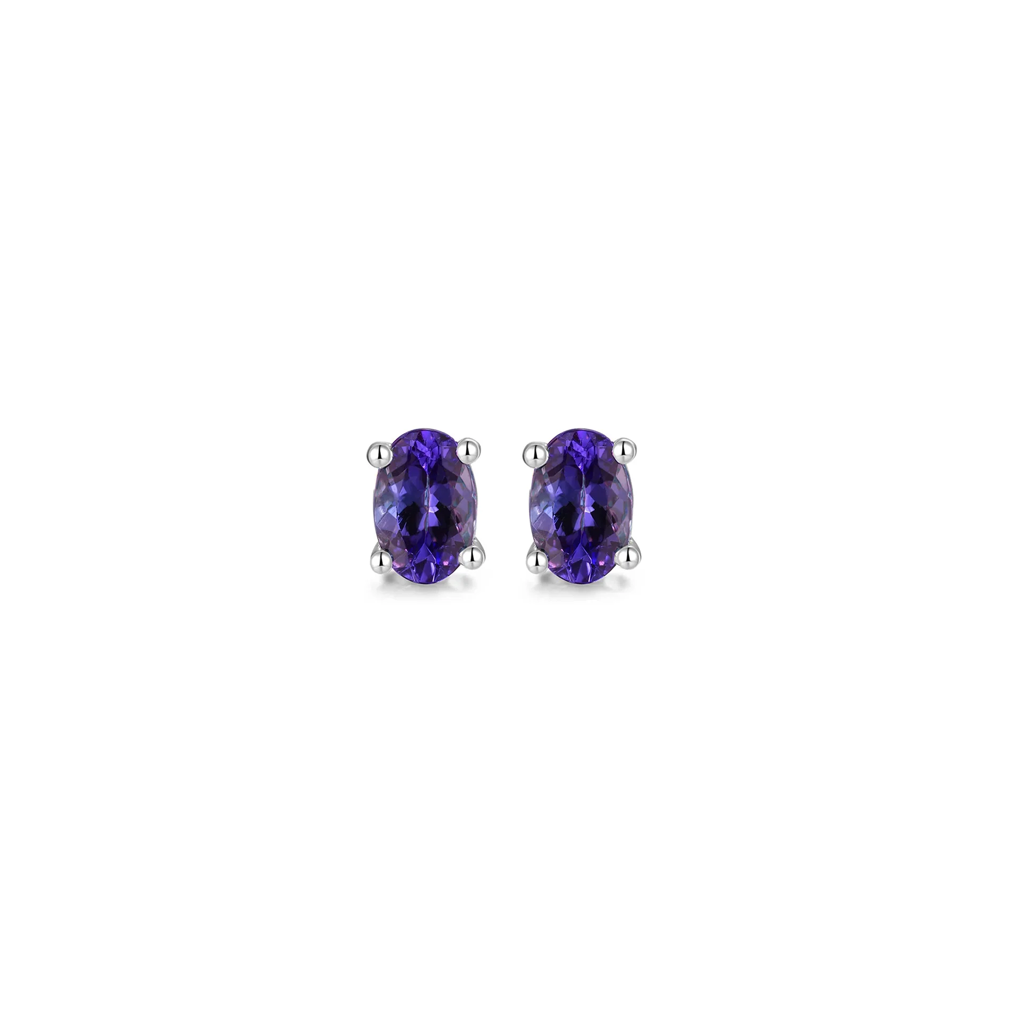 Shimansky 1.6 TCW Oval Tanzanite Solitaire Stud Earrings in 14K White Gold Front View