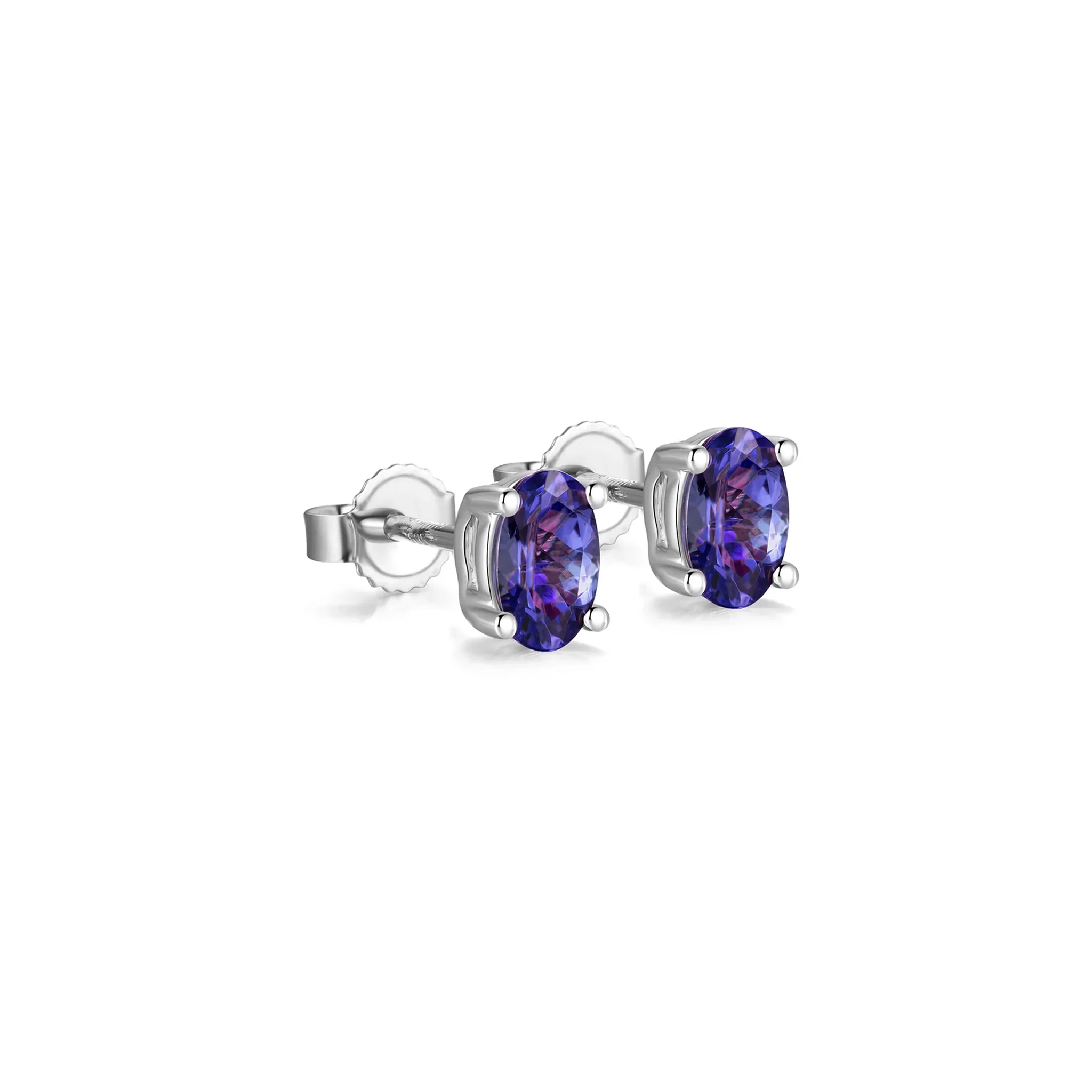 Shimansky 1.6 TCW Oval Tanzanite Solitaire Stud Earrings in 14K White Gold 3D View