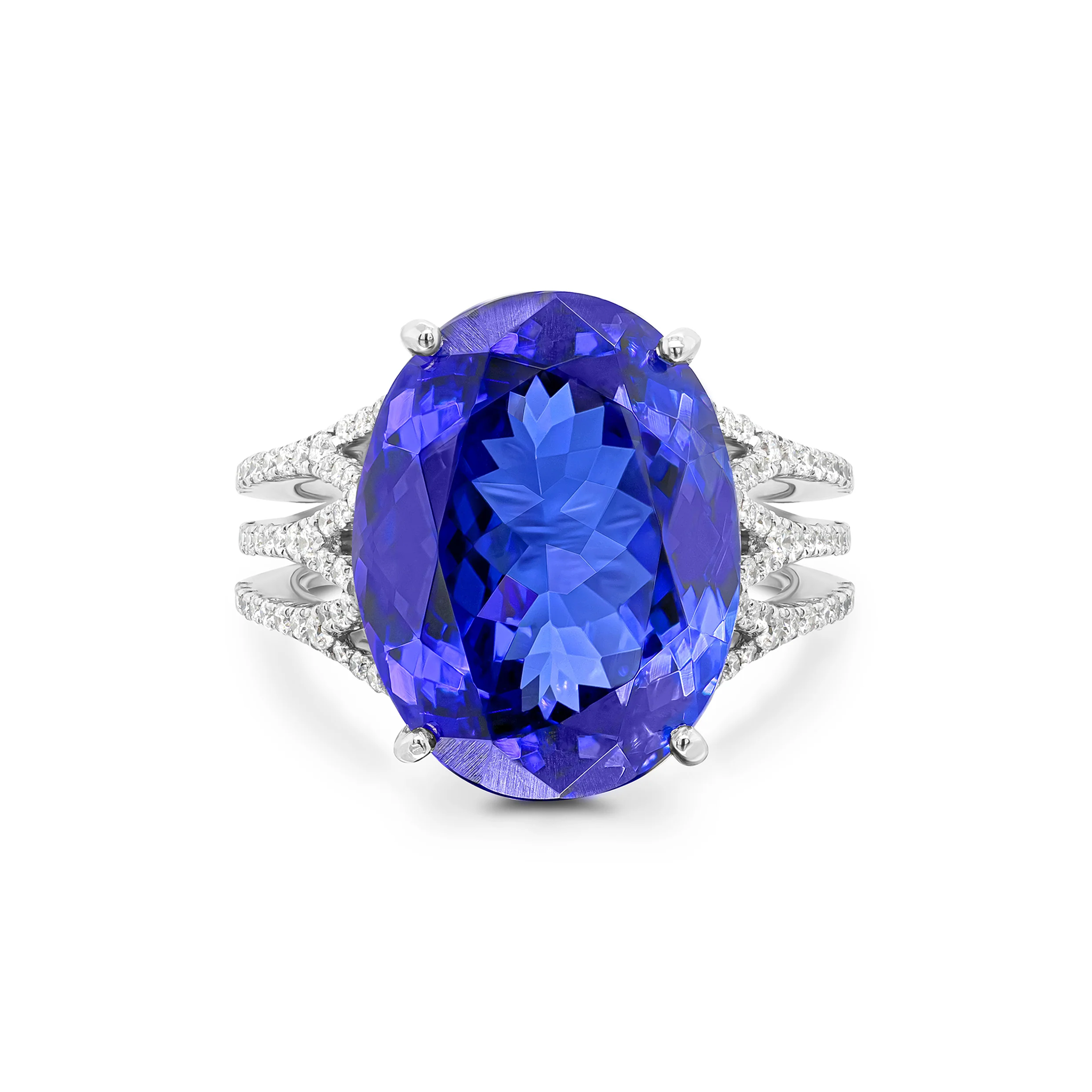 Shimansky 16.75 Carat Oval Tanzanite & Diamond Dress Ring in 18K White Gold - Front view