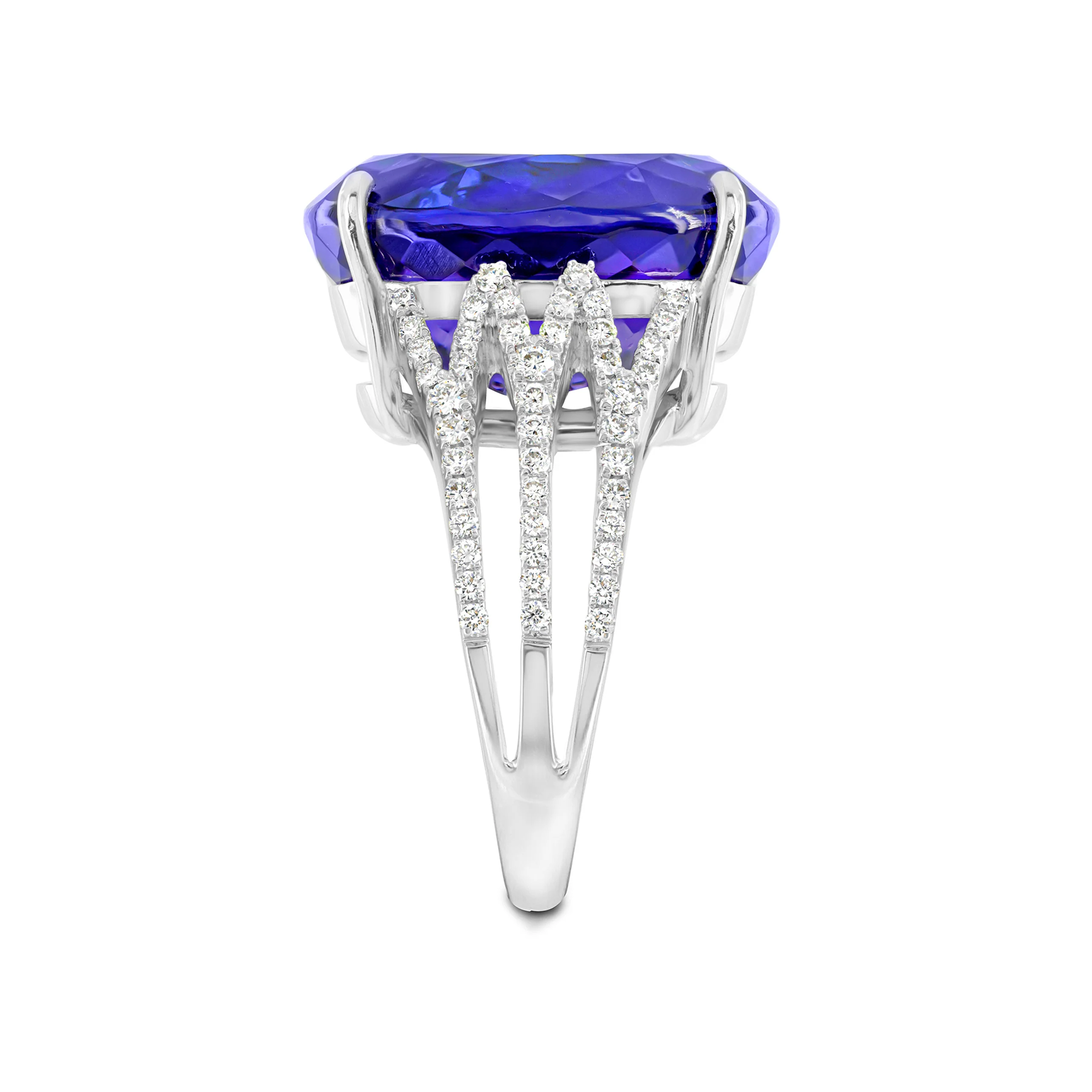 Shimansky 16.75 Carat Oval Tanzanite & Diamond Dress Ring in 18K White Gold - Profile view