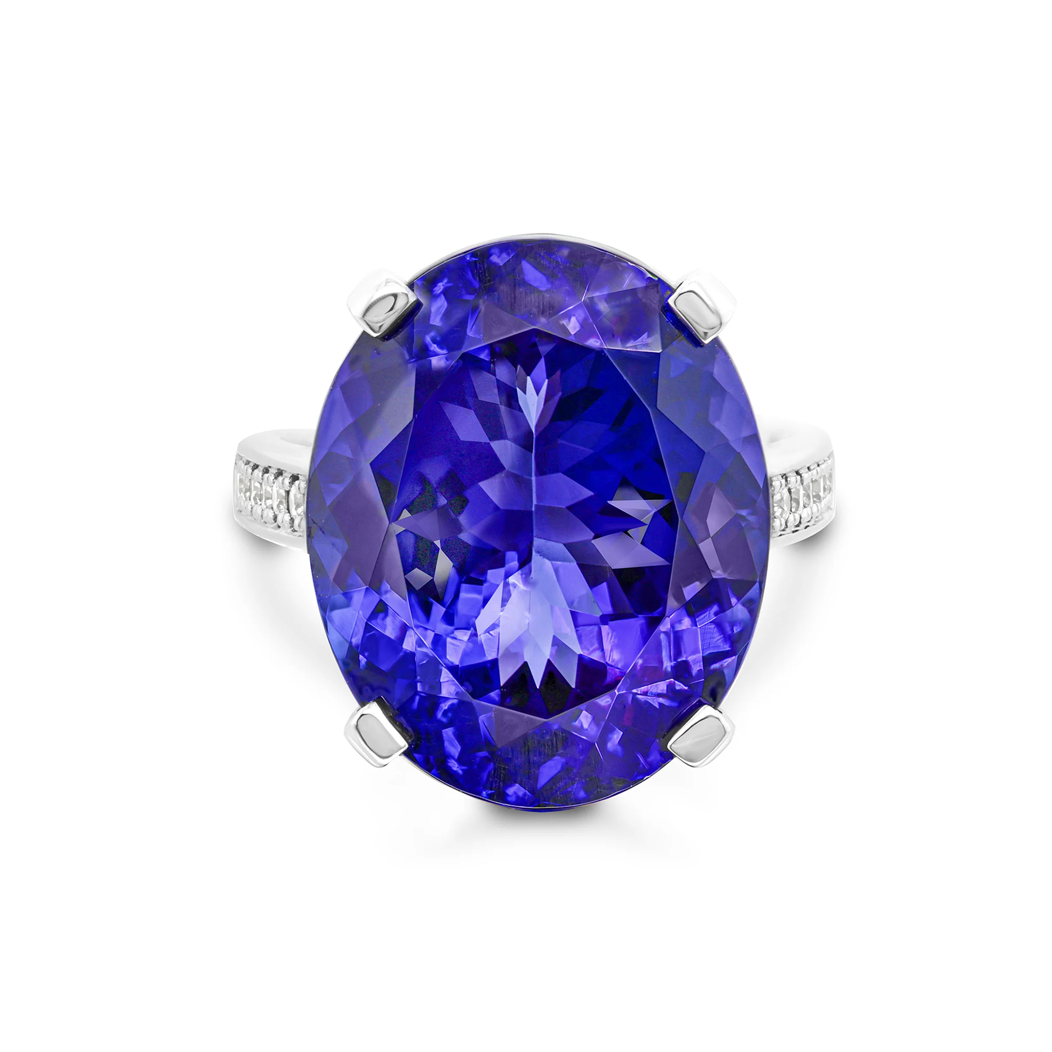 Shimansky 20.3ct Oval Tanzanite & Diamond Dress Ring in 18K White Gold - Front View
